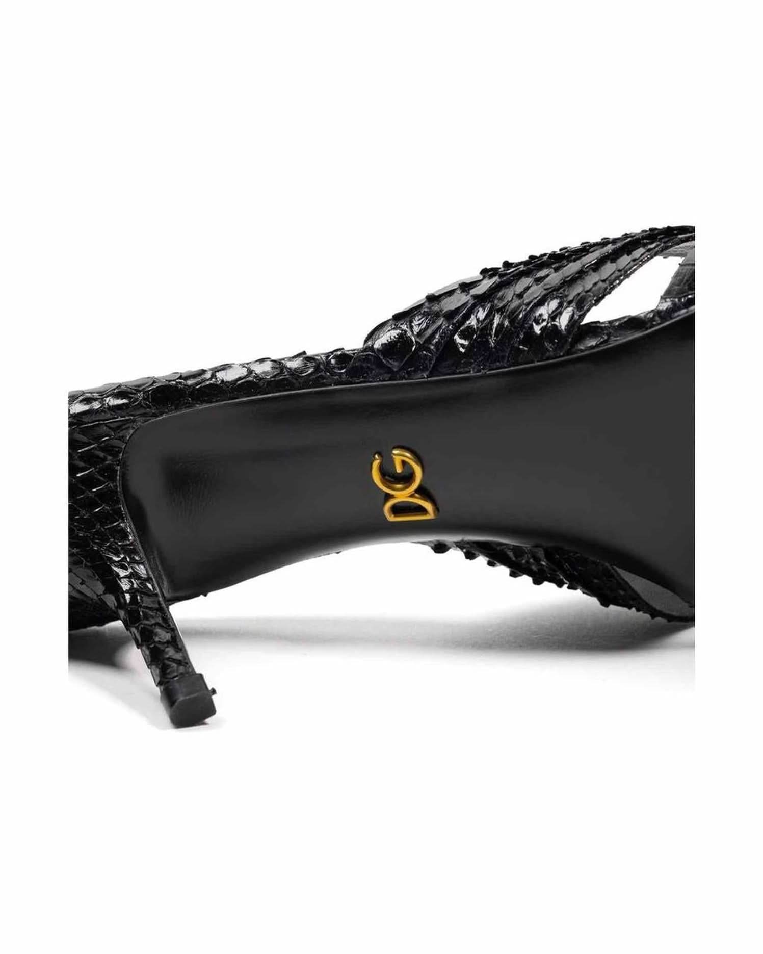 Dolce & Gabbana Leather Di Pitone Black Sandal Heels