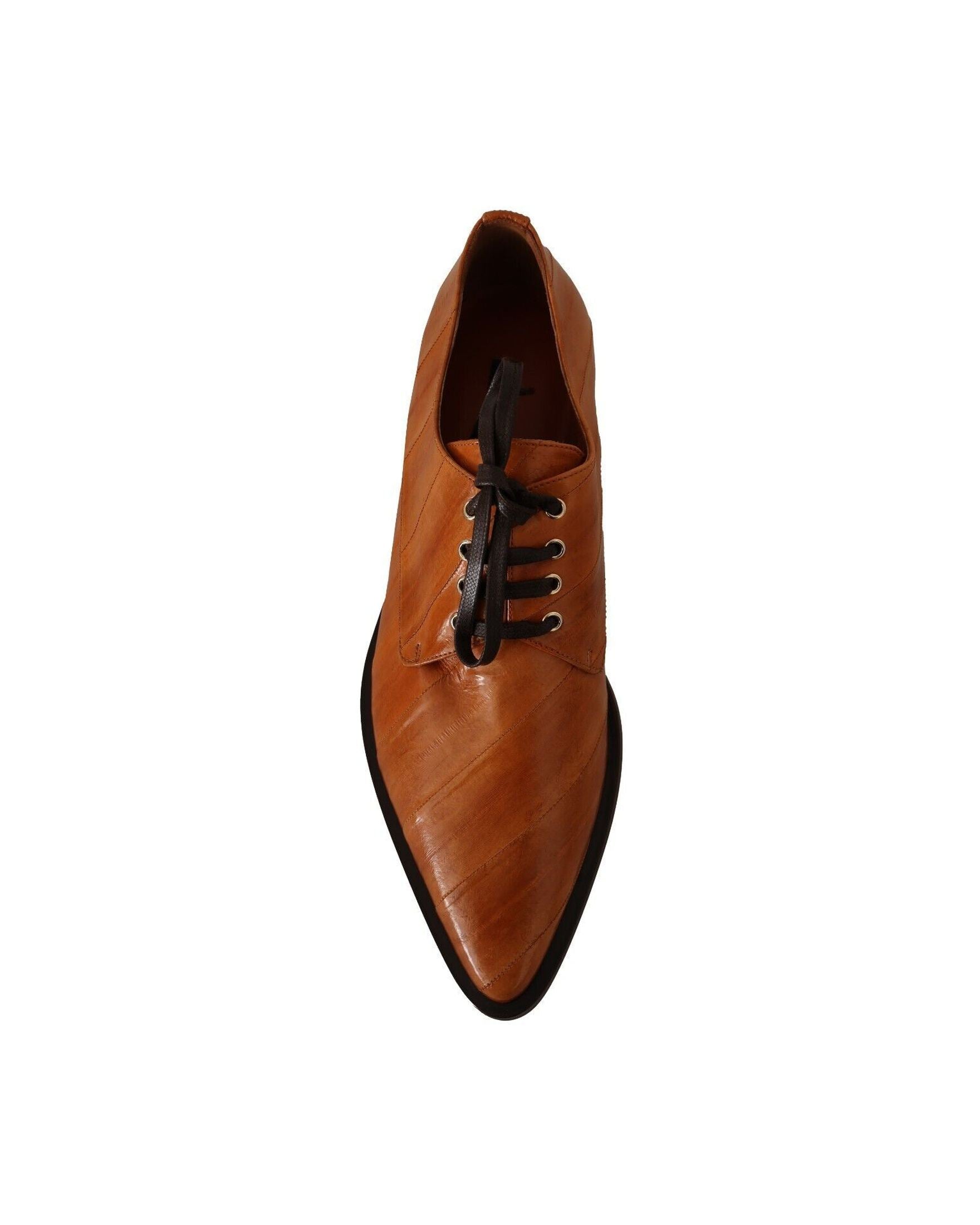 Dolce & Gabbana Leather Elegant Eel Lace Up Formal Flats Glam Steals