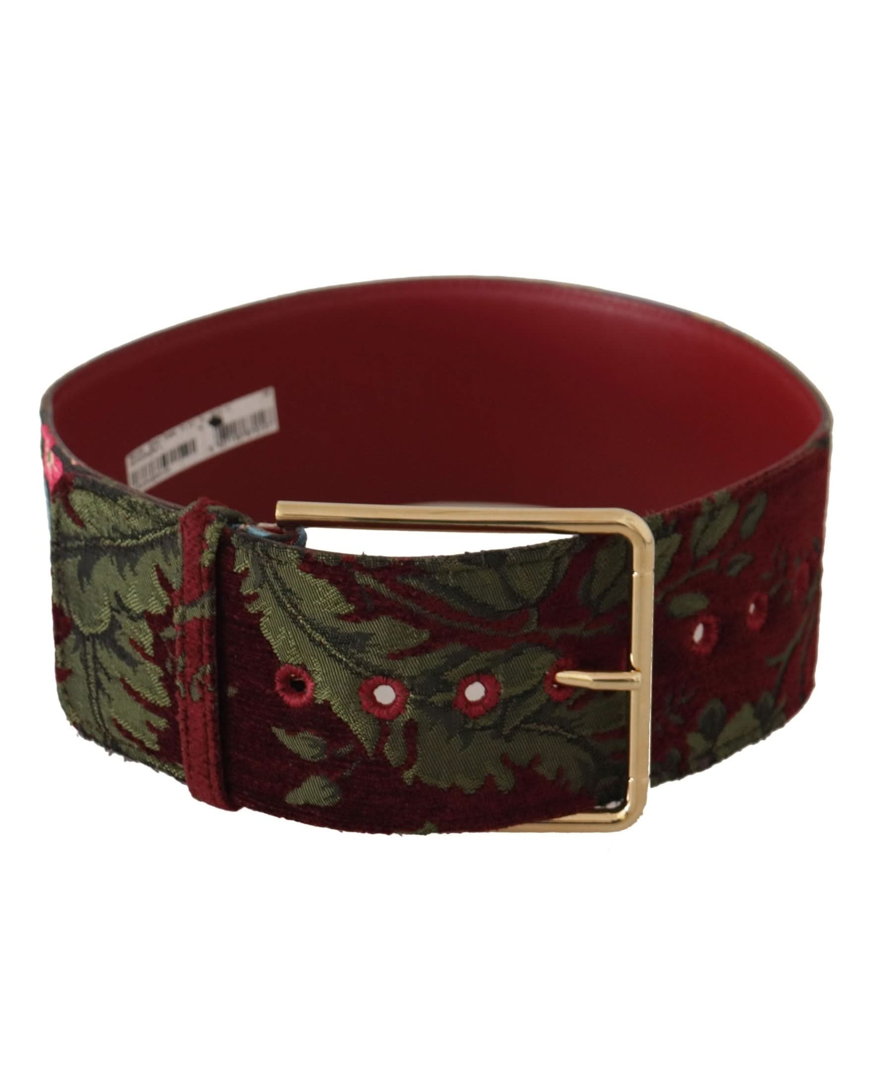 Dolce & Gabbana Leather Embroidered Gold Logo Metal Buckle Belt Belts