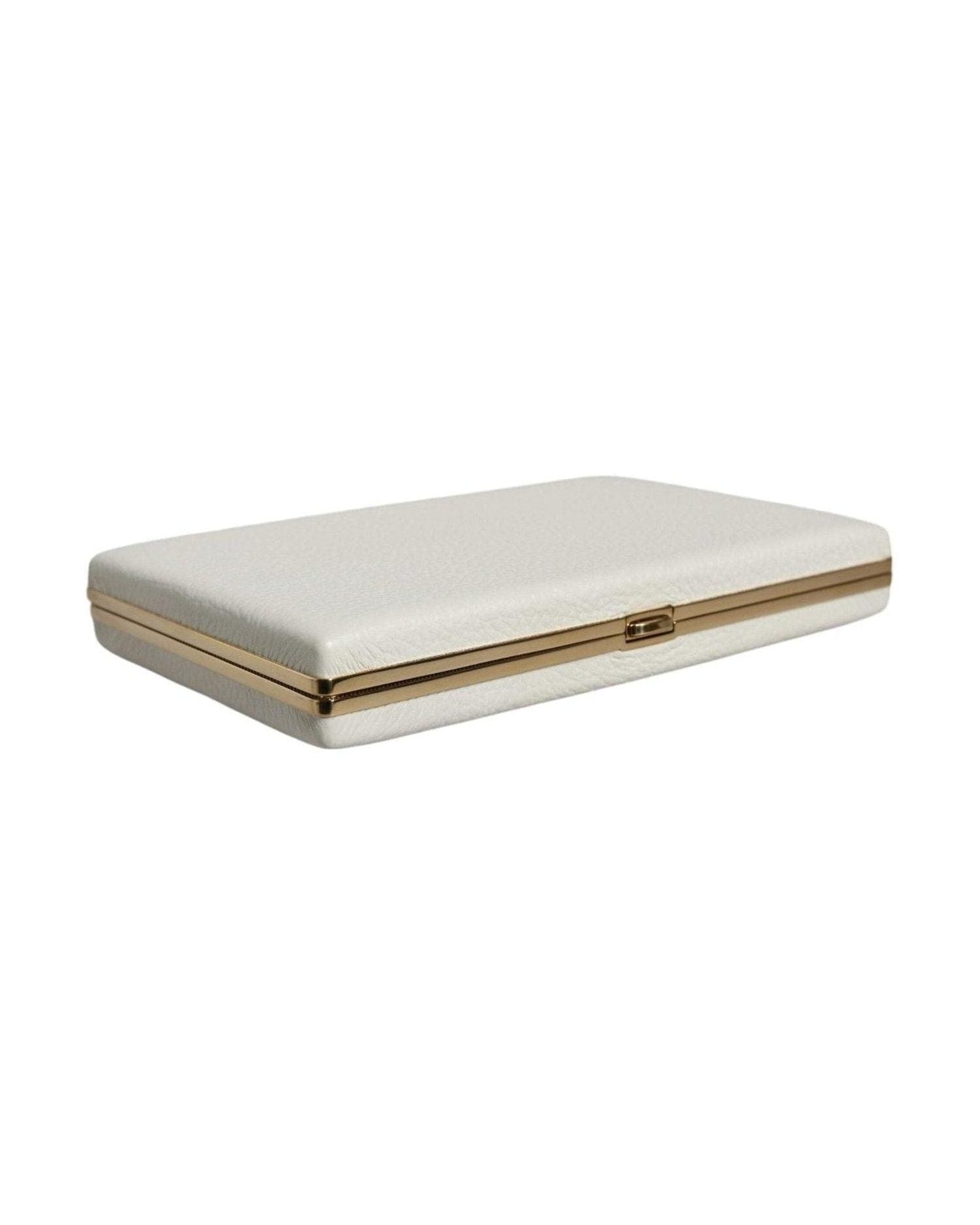 Dolce & Gabbana Leather Frame Clutch Evening Party Purse White Gold Bag Glam Steals