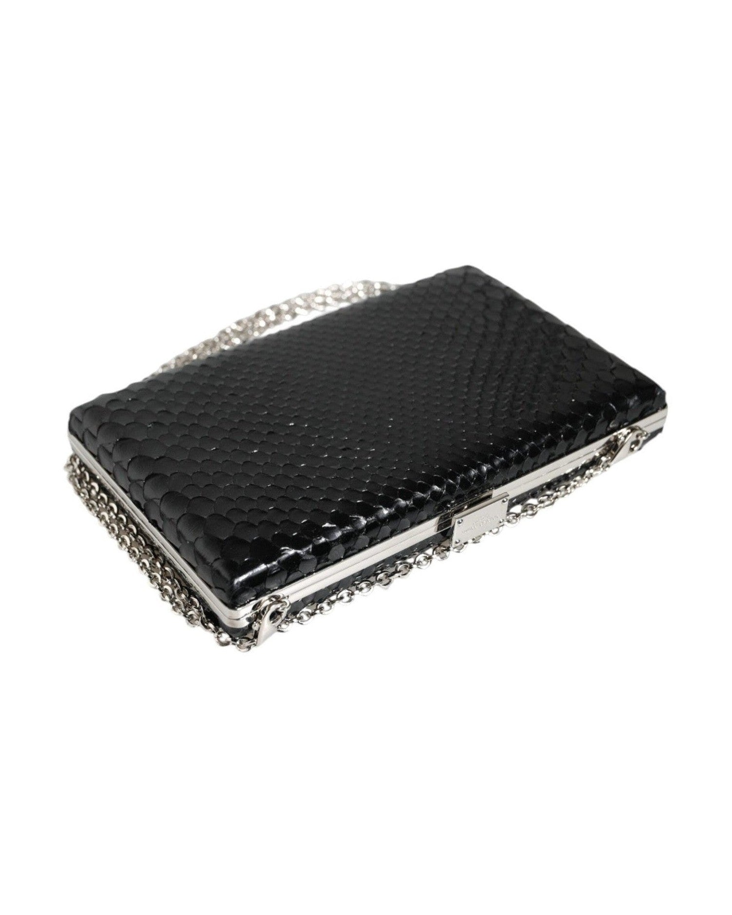 Dolce & Gabbana Leather Frame Clutch Mini Crossbody Black Silver Bag Glam Steals