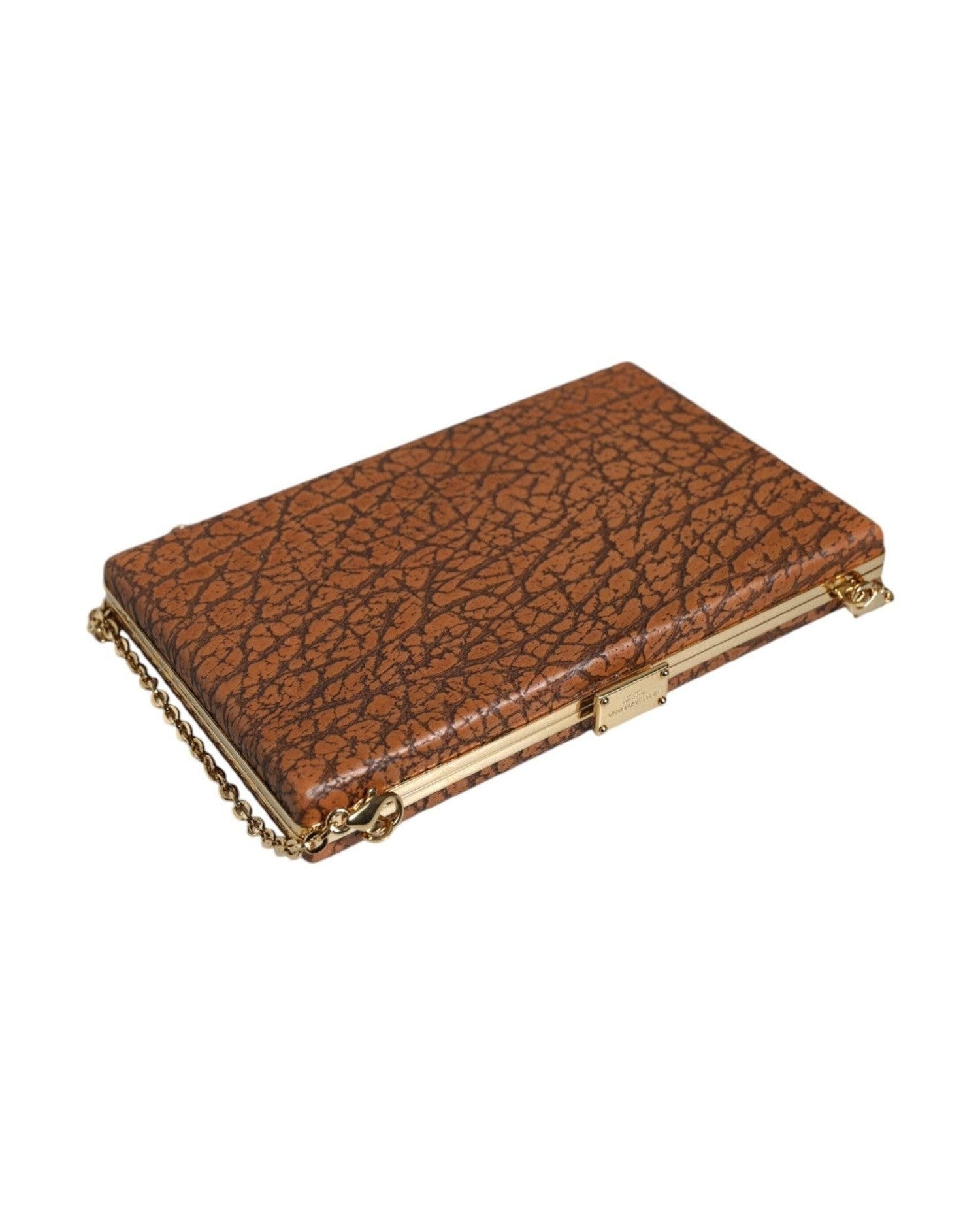Dolce & Gabbana Leather Frame Clutch Mini Crossbody Brown Gold Bag Glam Steals