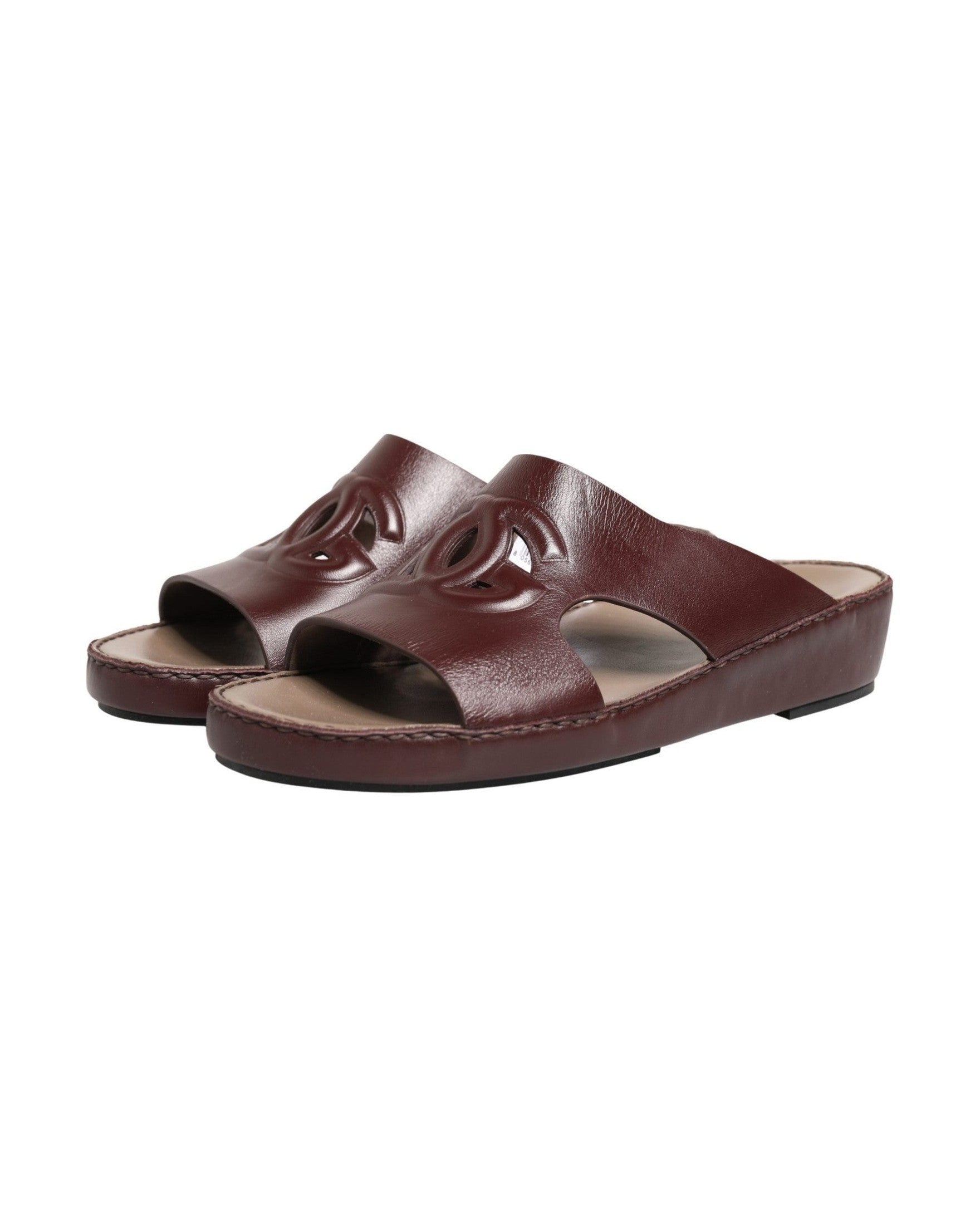 Dolce & Gabbana Leather Maroon Cutout Dg Logo Sandals