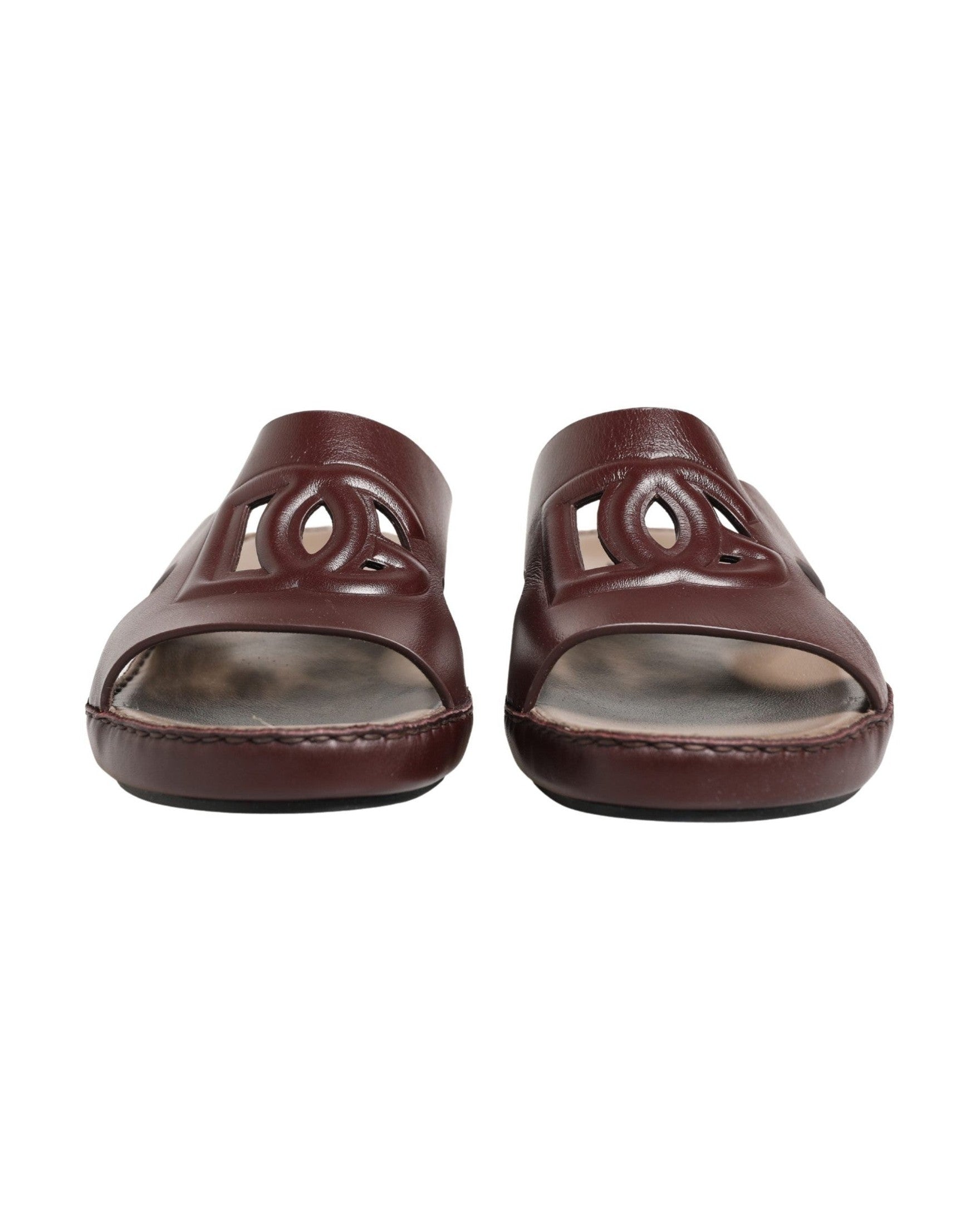 Dolce & Gabbana Leather Maroon Cutout Dg Logo Sandals