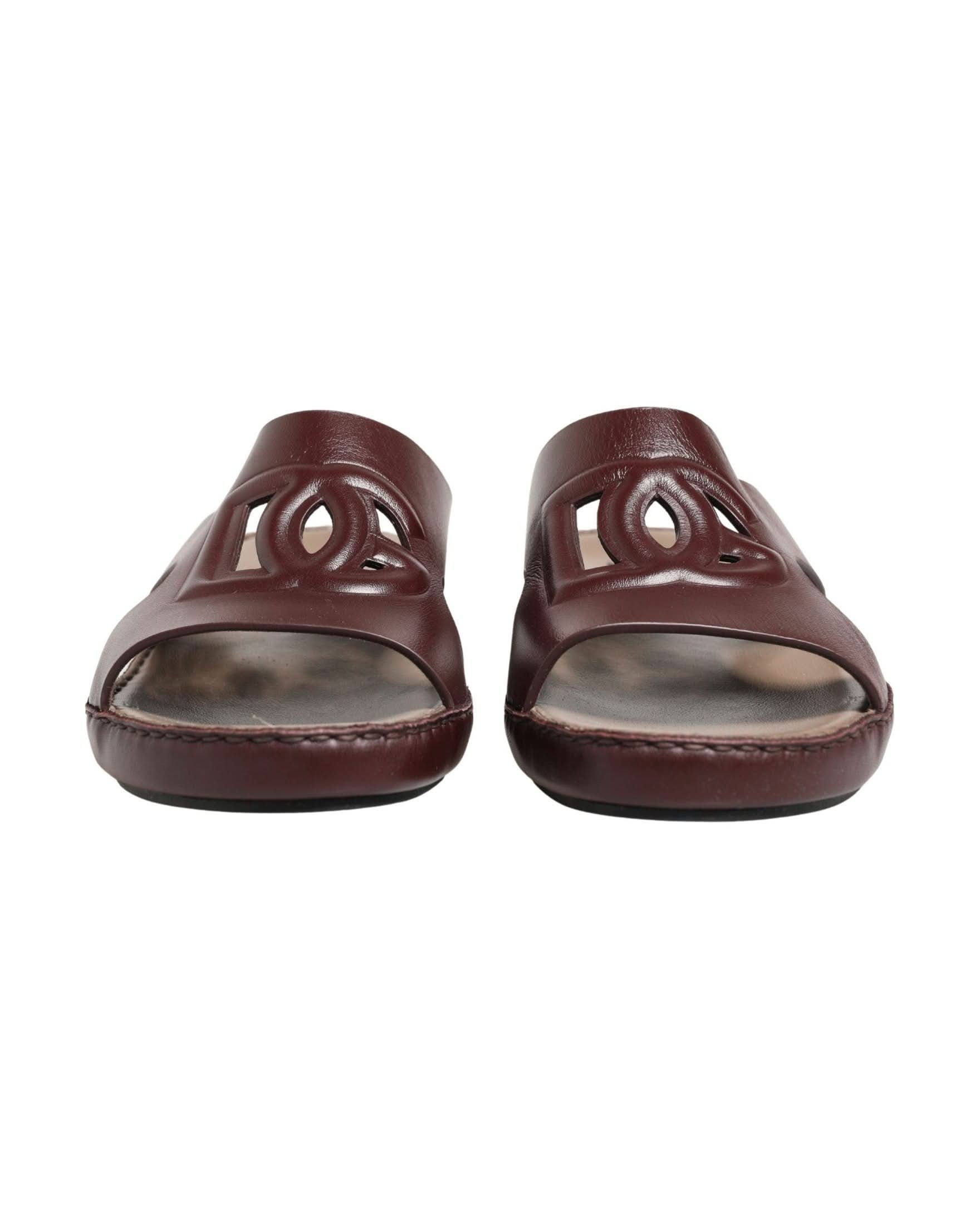 Dolce & Gabbana Leather Maroon Cutout Dg Logo Sandals
