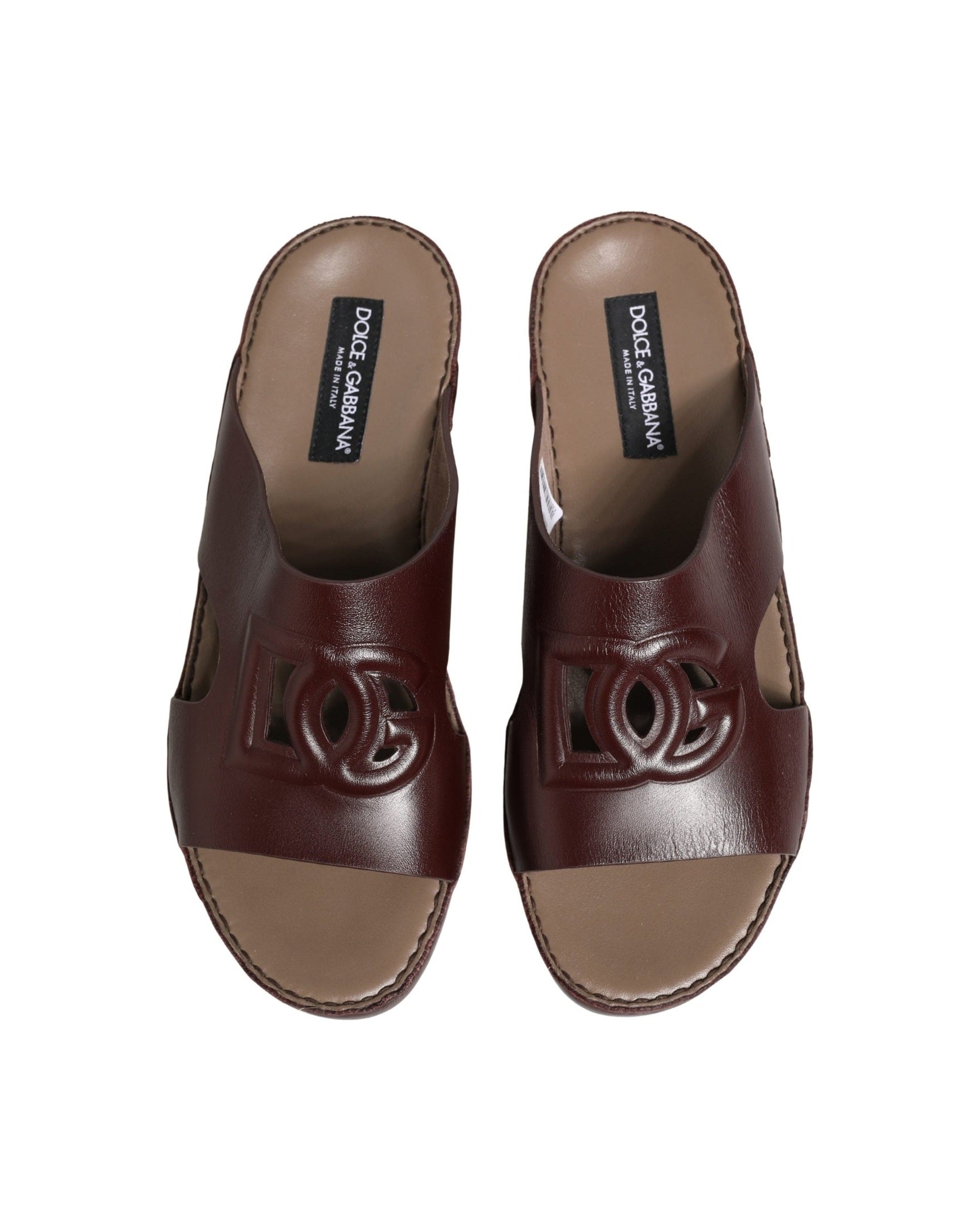 Dolce & Gabbana Leather Maroon Cutout Dg Logo Sandals