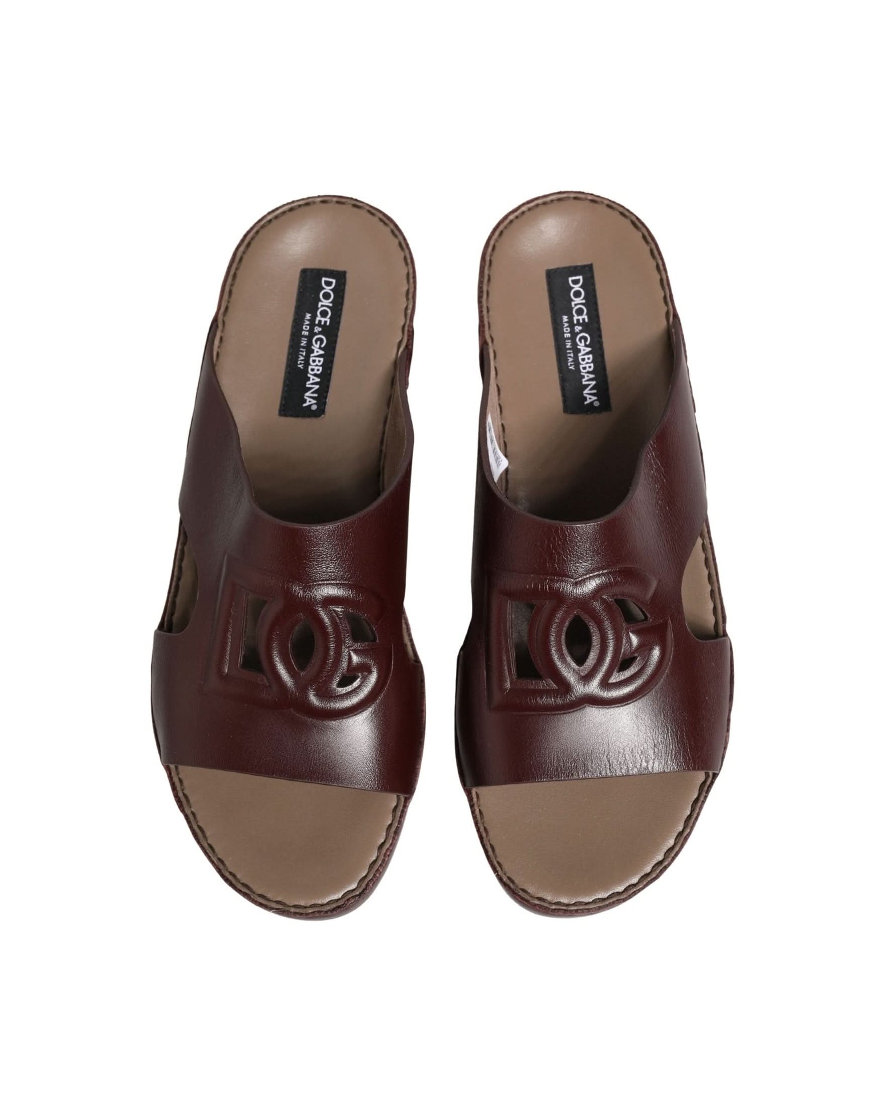 Dolce & Gabbana Leather Maroon Cutout Dg Logo Sandals