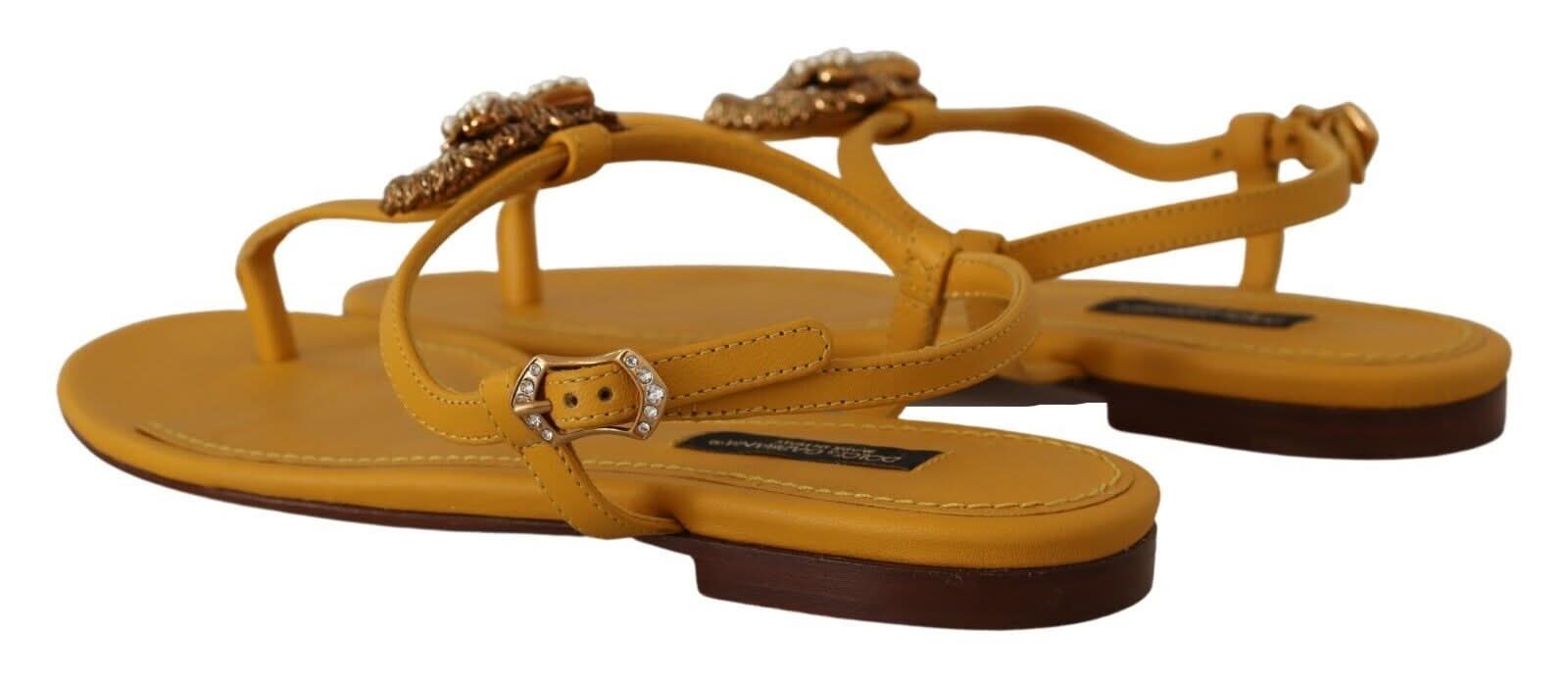 Dolce & Gabbana Leather Mustard Devotion Sandals Sandals