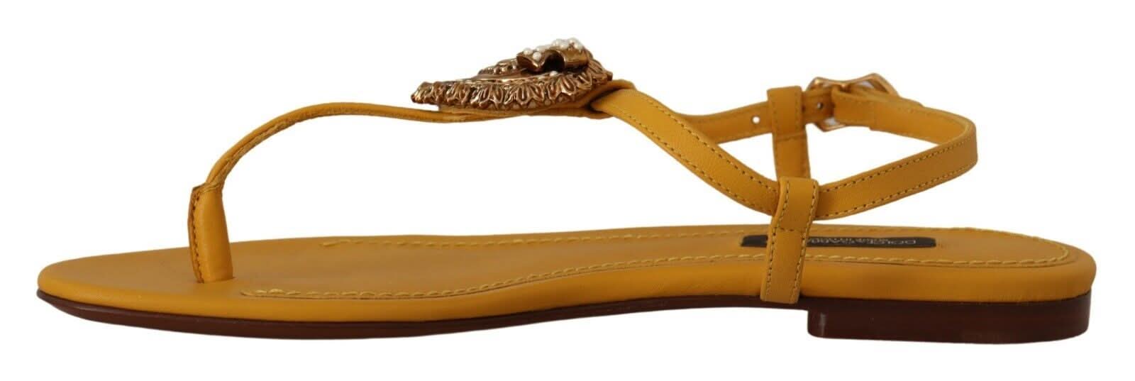 Dolce & Gabbana Leather Mustard Devotion Sandals Sandals