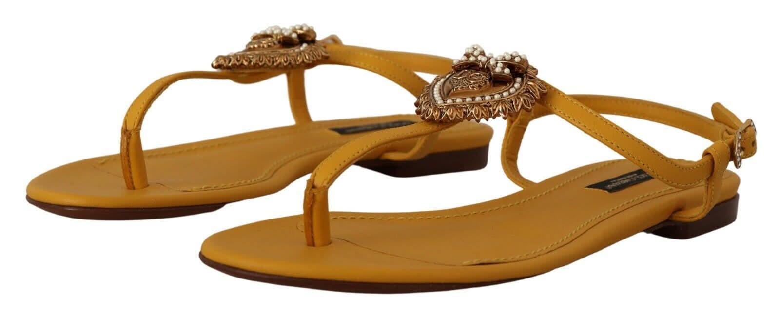 Dolce & Gabbana Leather Mustard Devotion Sandals Sandals