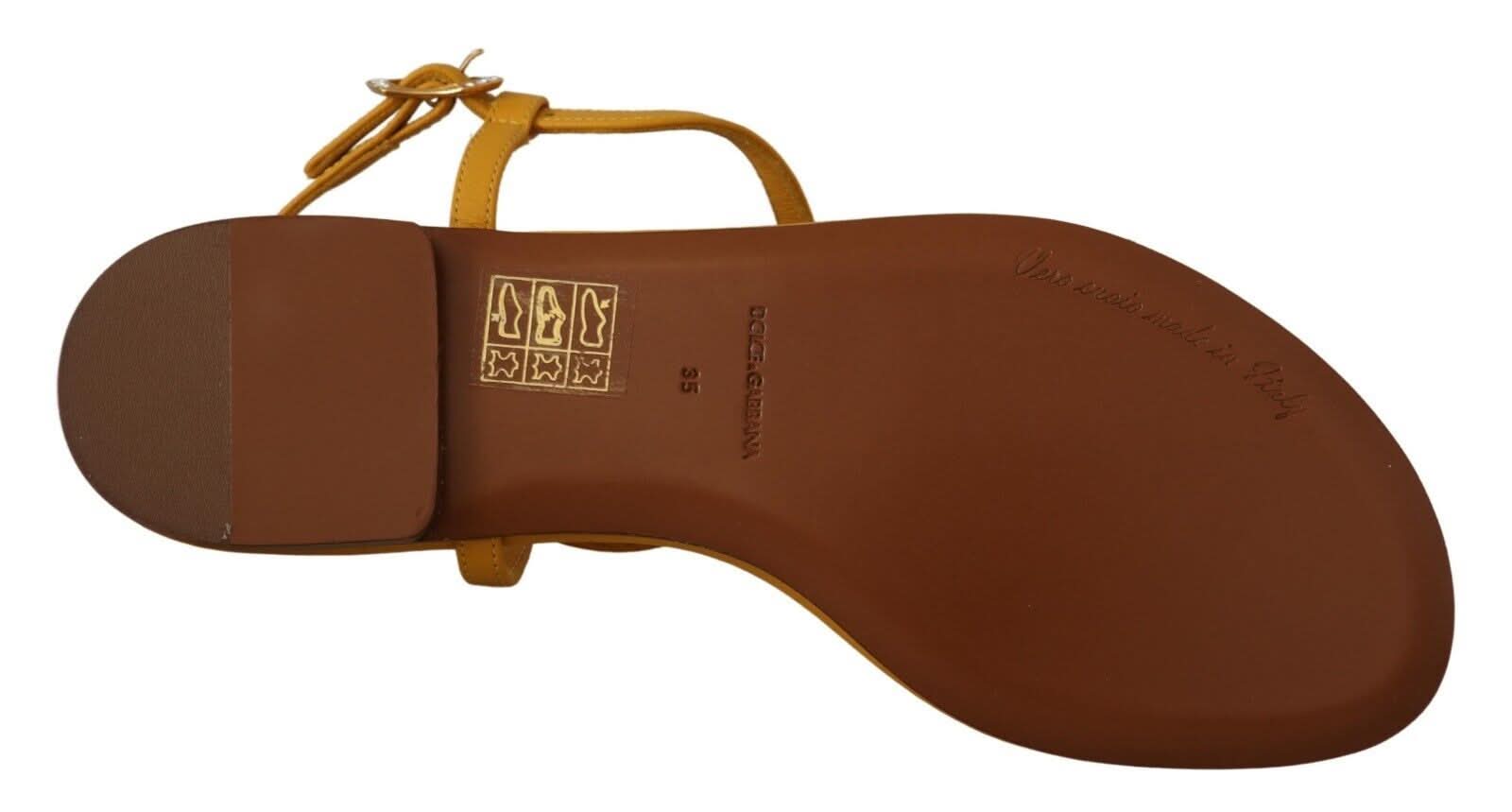 Dolce & Gabbana Leather Mustard Devotion Sandals Sandals