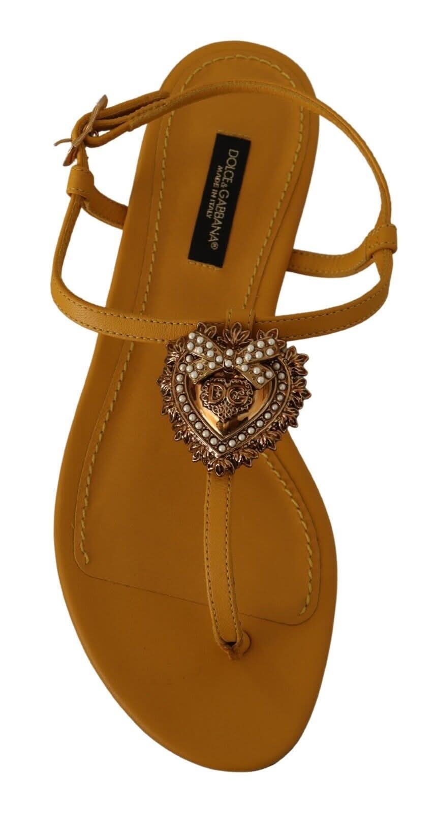 Dolce & Gabbana Leather Mustard Devotion Sandals Sandals