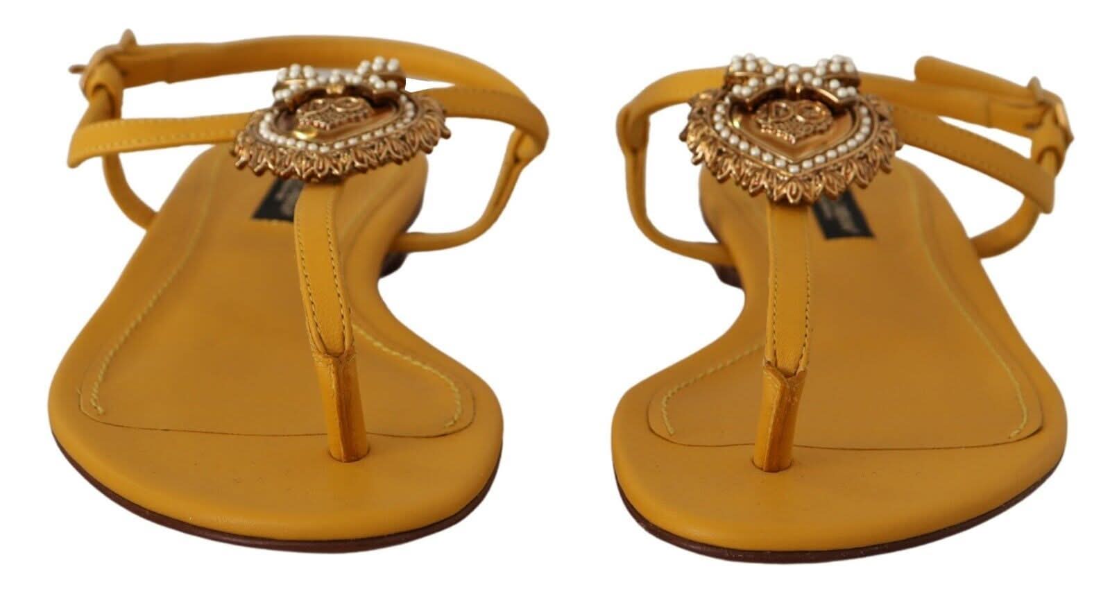 Dolce & Gabbana Leather Mustard Devotion Sandals Sandals