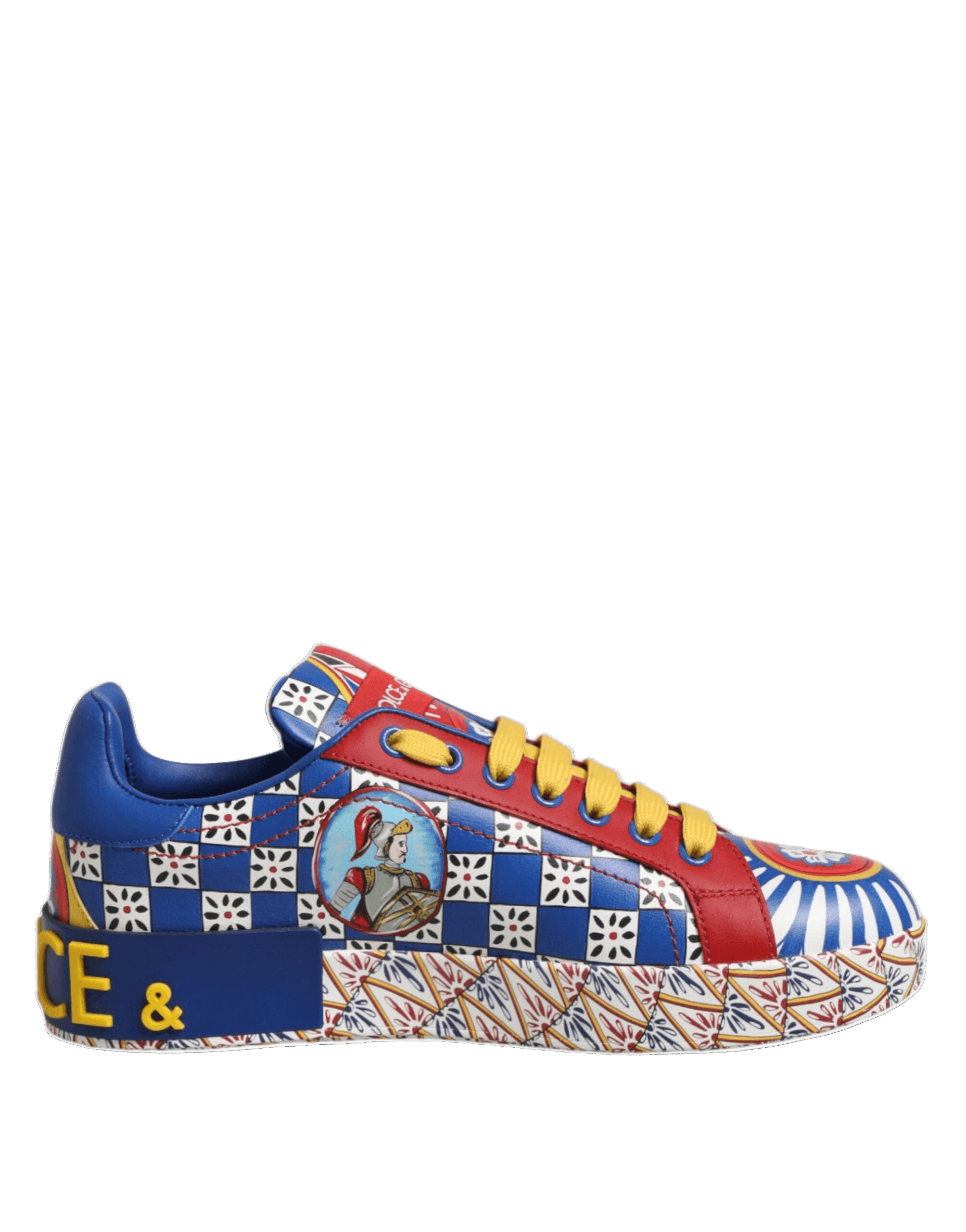 Dolce & Gabbana Leather Portofino Carretto Printed Sneakers Shoes Glam Steals