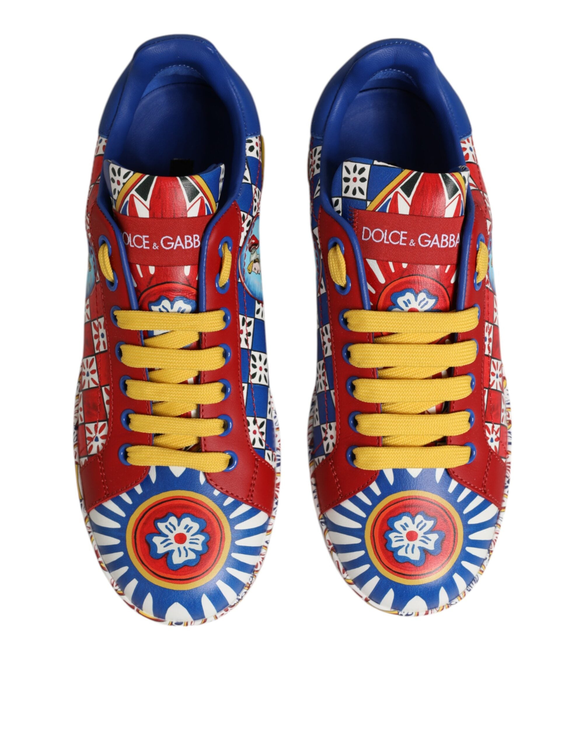 Dolce & Gabbana Leather Portofino Carretto Printed Sneakers Shoes Glam Steals