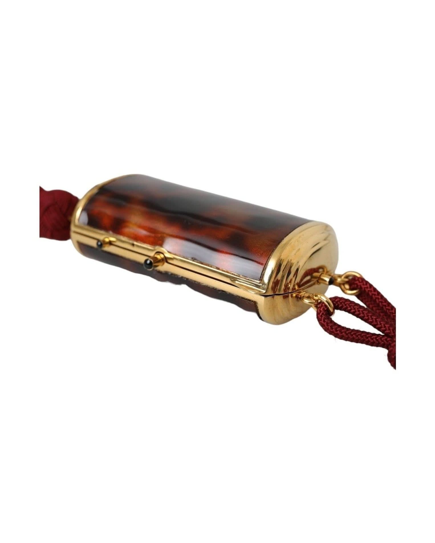 Dolce & Gabbana Brown Leopard Mini Mirror Tassel Make Up Holder Bag Face Mirrors