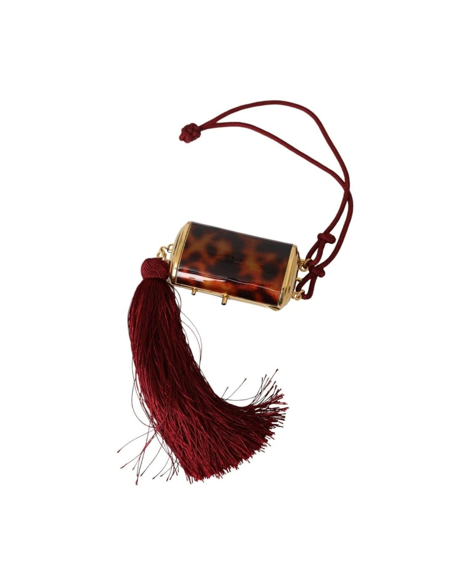 Dolce & Gabbana Brown Leopard Mini Mirror Tassel Make Up Holder Bag Face Mirrors