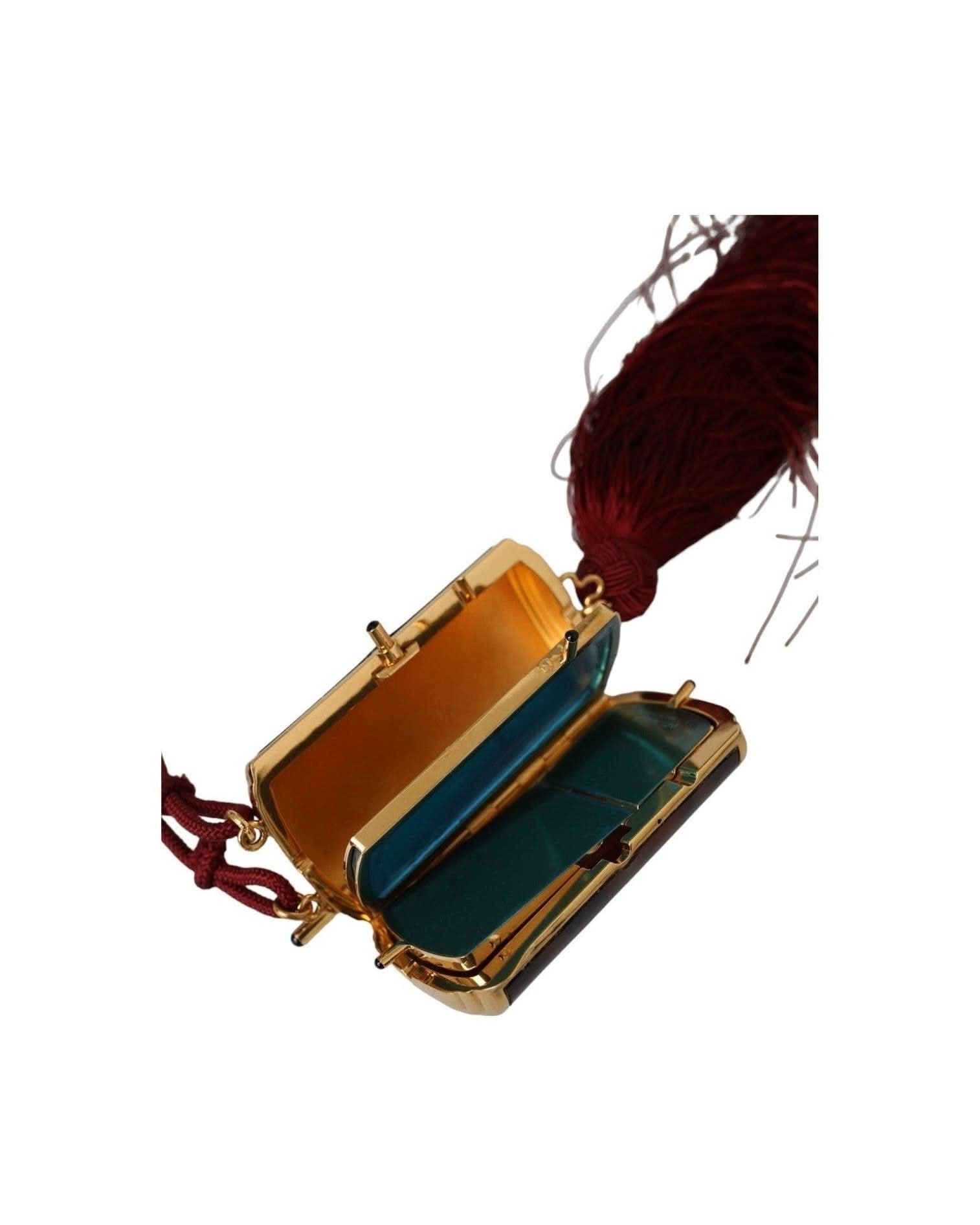 Dolce & Gabbana Brown Leopard Mini Mirror Tassel Make Up Holder Bag Face Mirrors