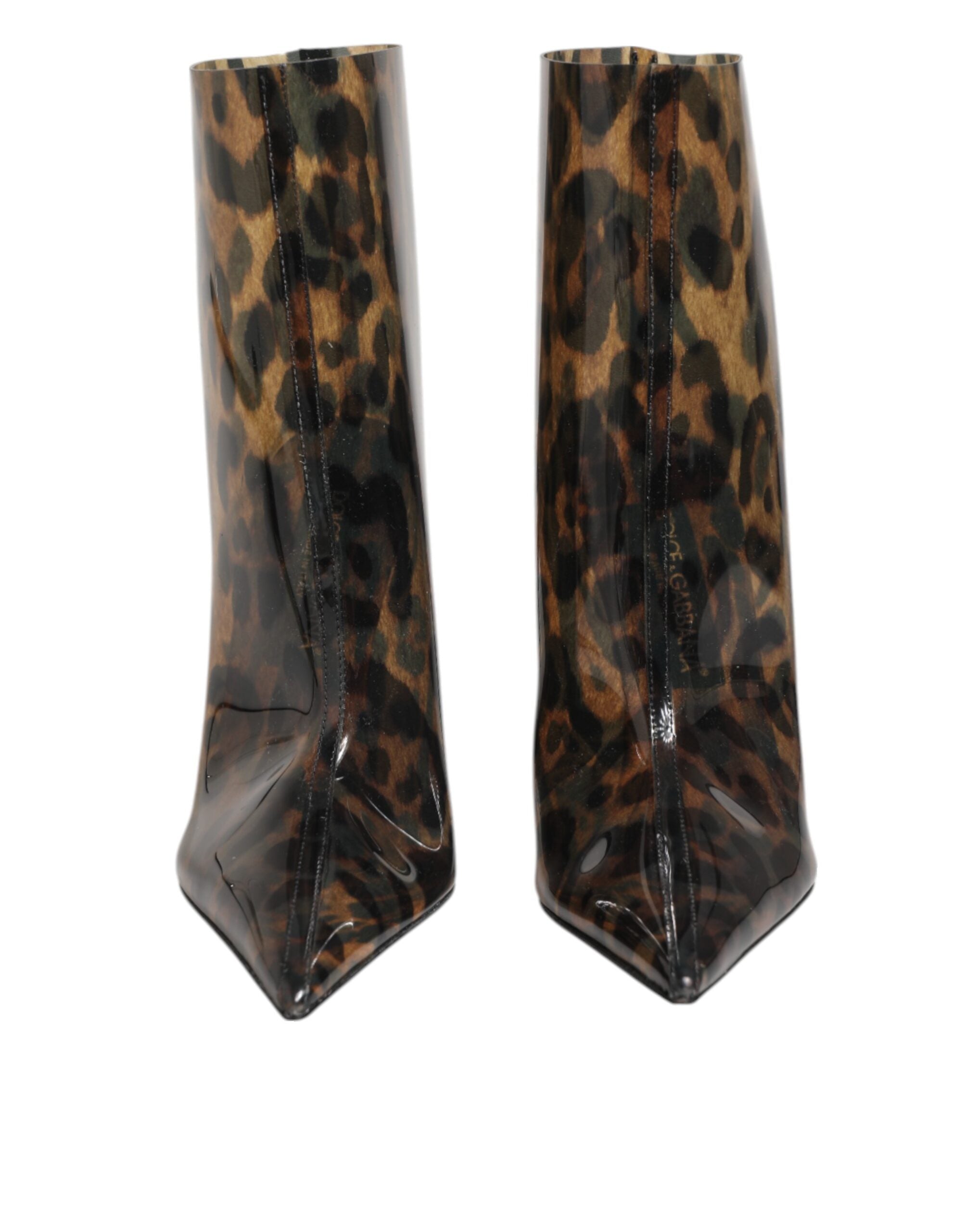 Dolce & Gabbana Leopard Print Pvc Pointed Toe Boots Shoes Glam Steals