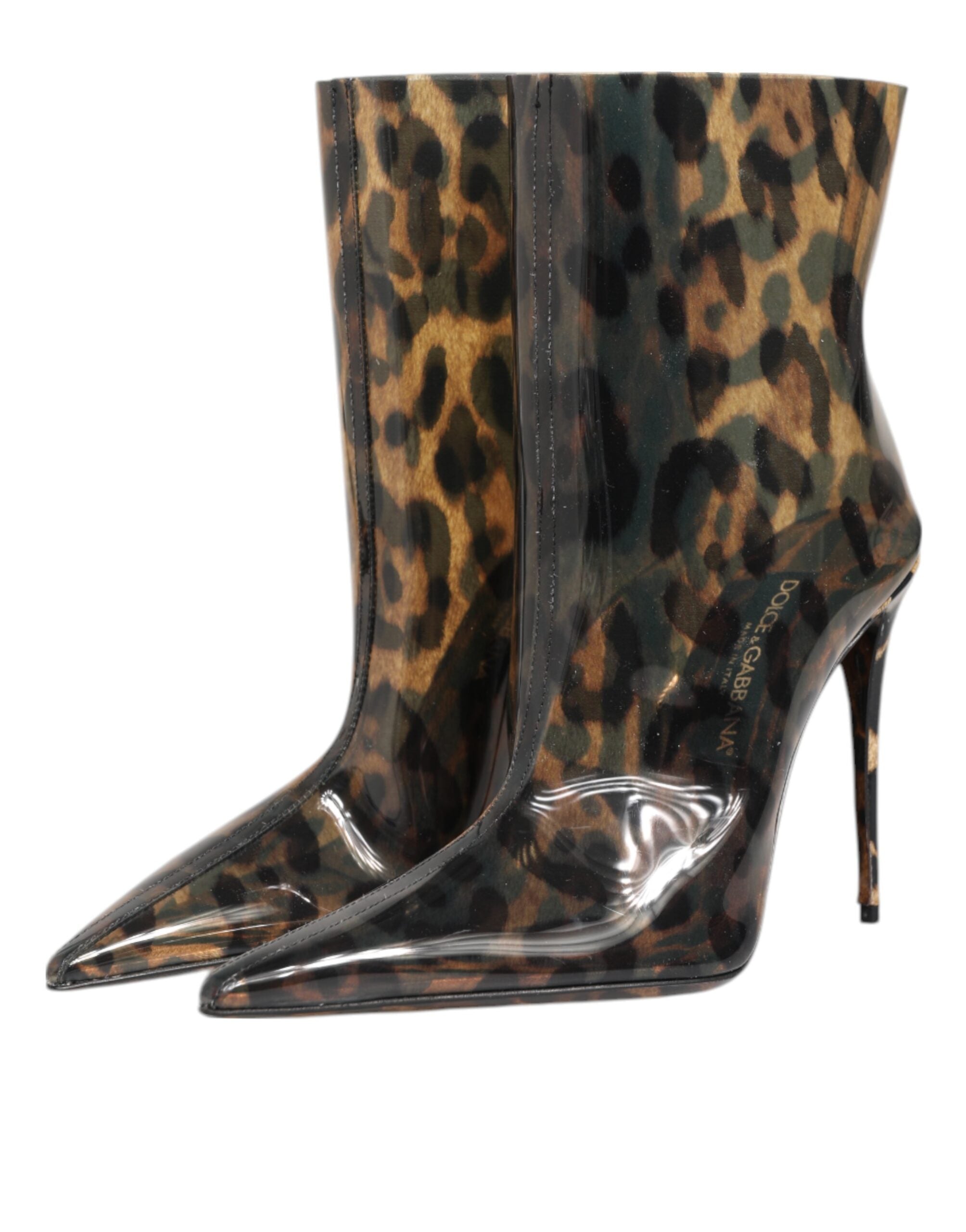 Dolce & Gabbana Leopard Print Pvc Pointed Toe Boots Shoes Glam Steals