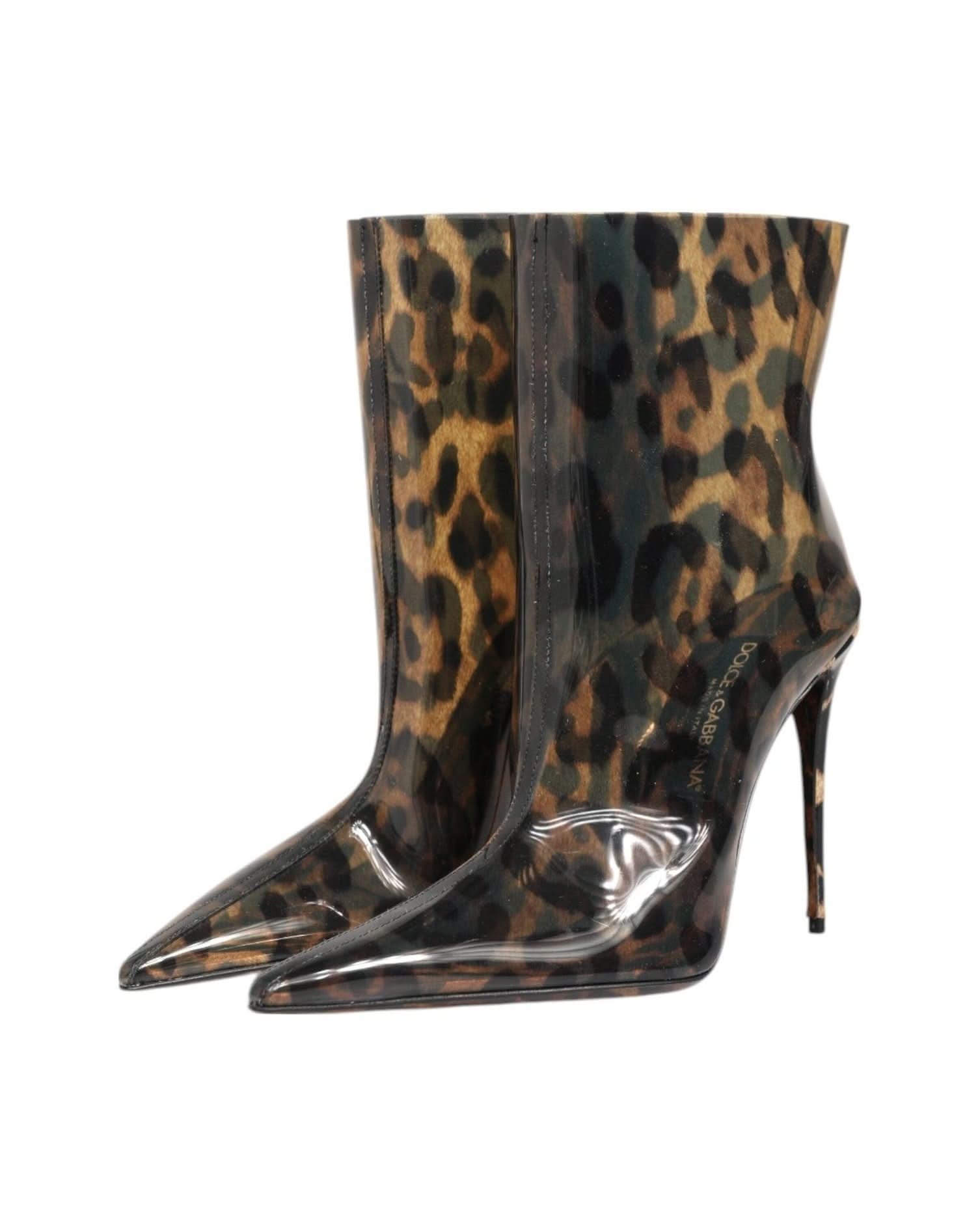 Dolce & Gabbana Leopard Print Pvc Pointed Toe Boots Shoes Boots