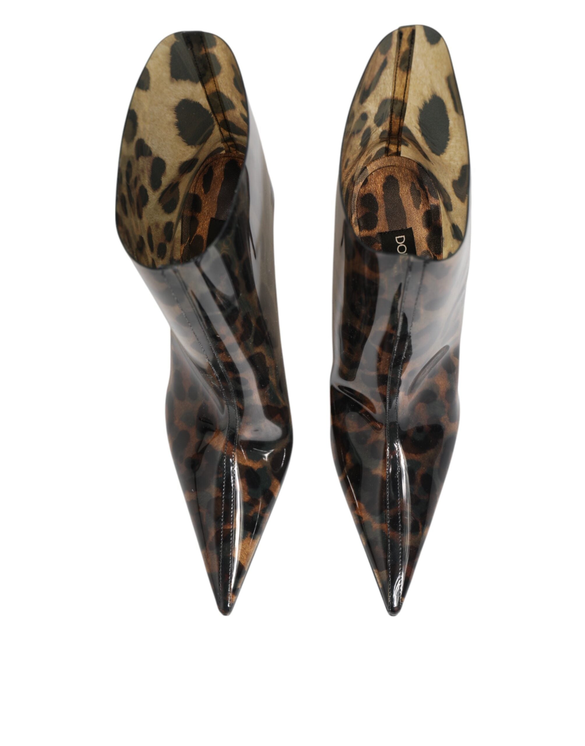Dolce & Gabbana Leopard Print Pvc Pointed Toe Boots Shoes Glam Steals