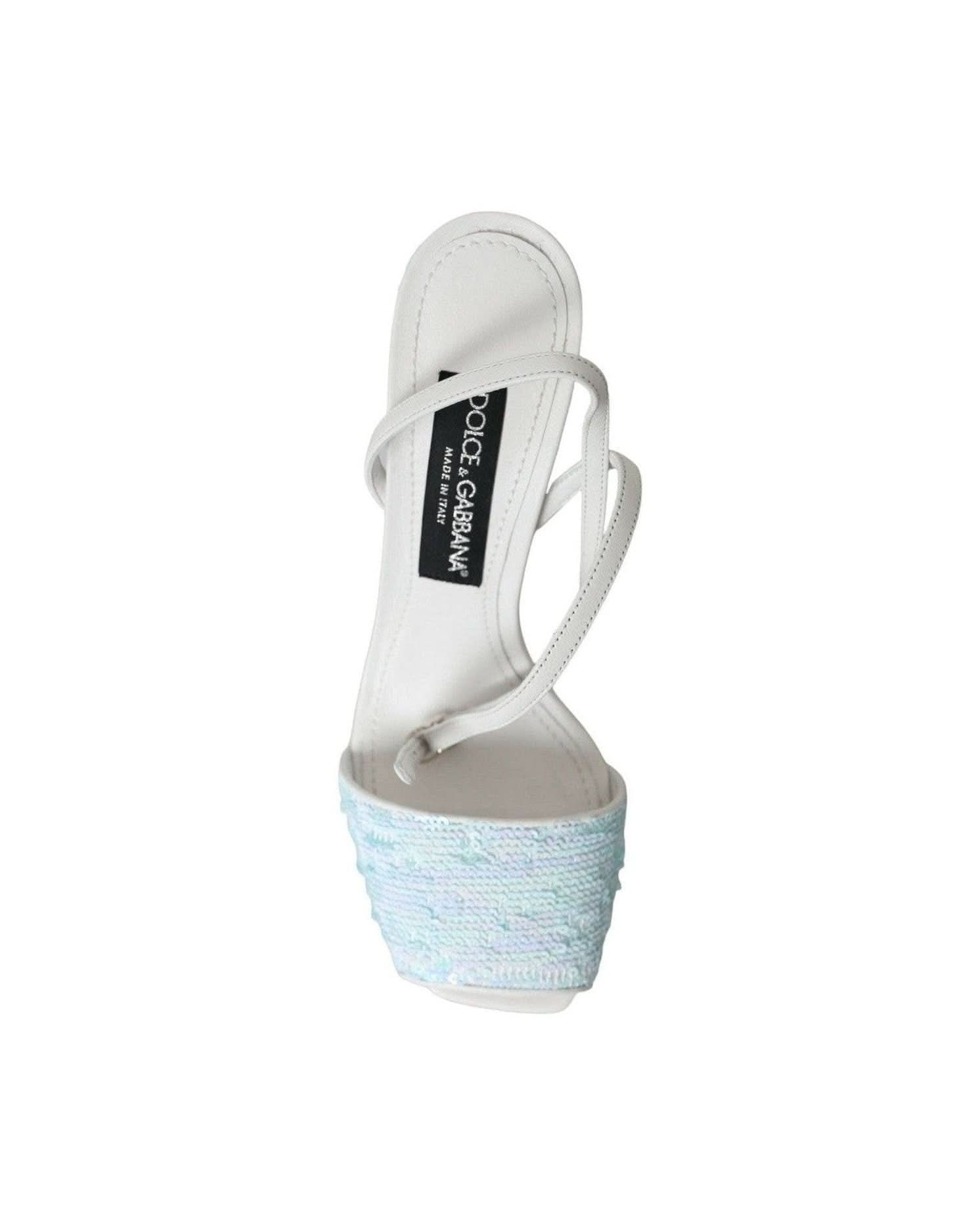 Dolce & Gabbana Light Blue Sequin Ankle Strap Sandals Shoes Heels