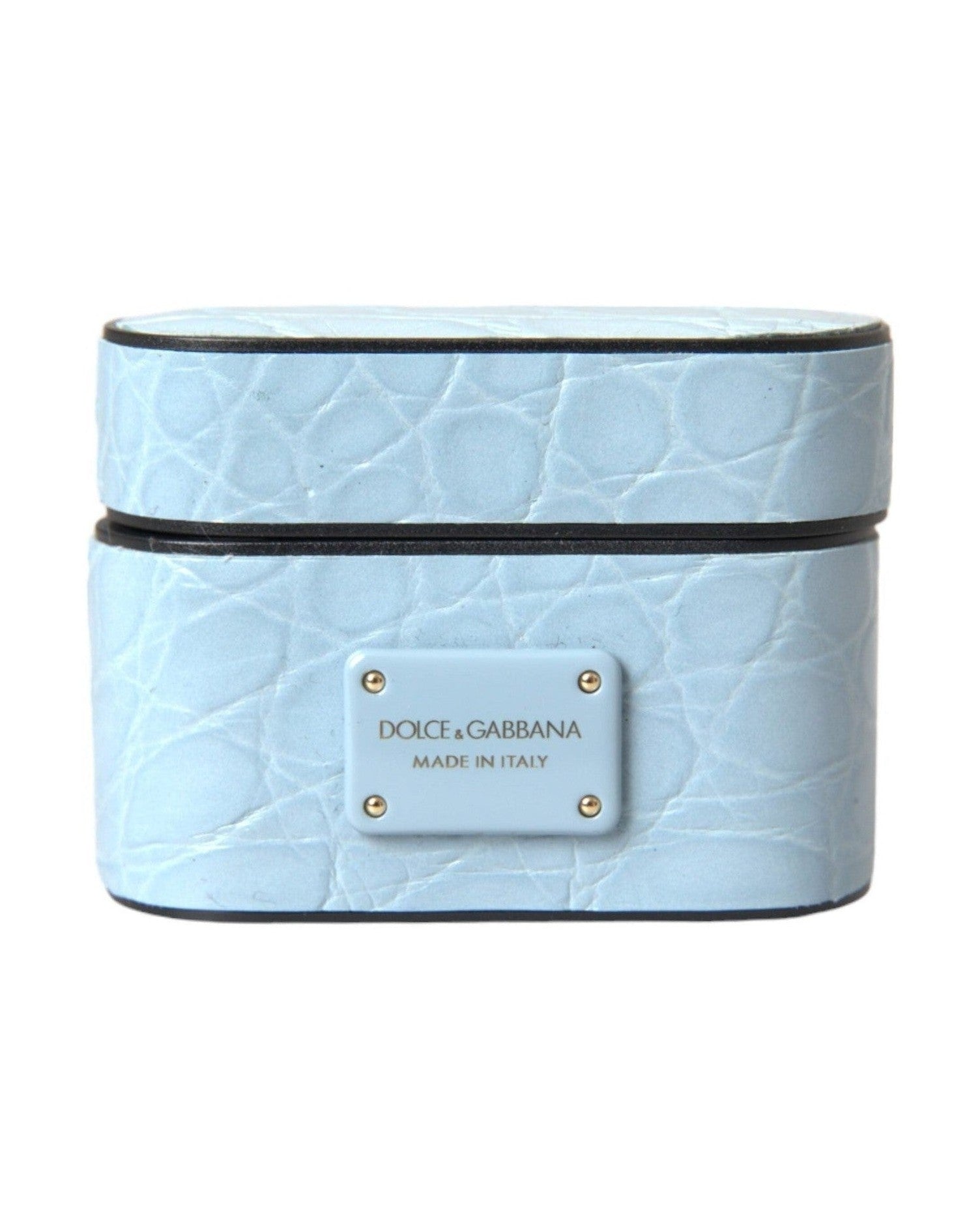 Dolce & Gabbana Light Leather Metal Logo Plaque Airpods Blue Case Glam Steals