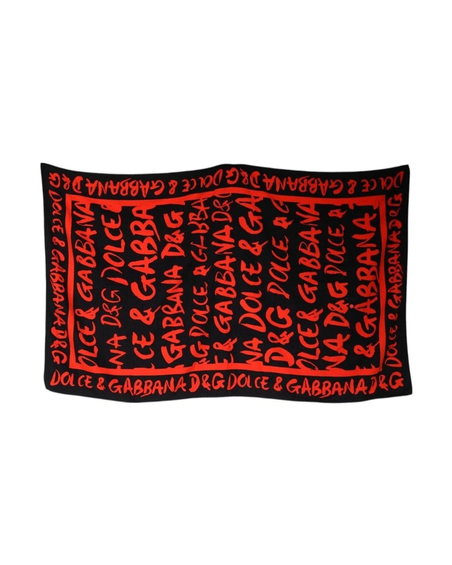 Dolce & Gabbana Red Logo Print Cotton Beach Towel Beach Towels