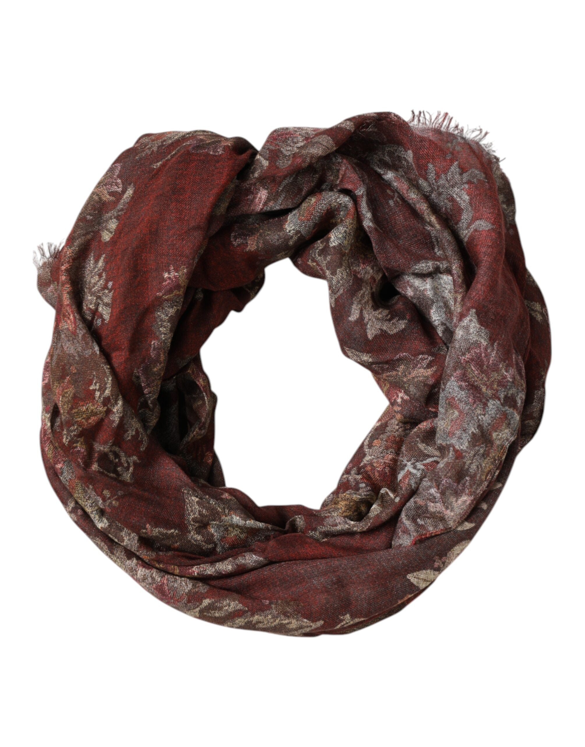 Dolce & Gabbana Maroon Floral Neck Warmer Foulard Scarf Glam Steals