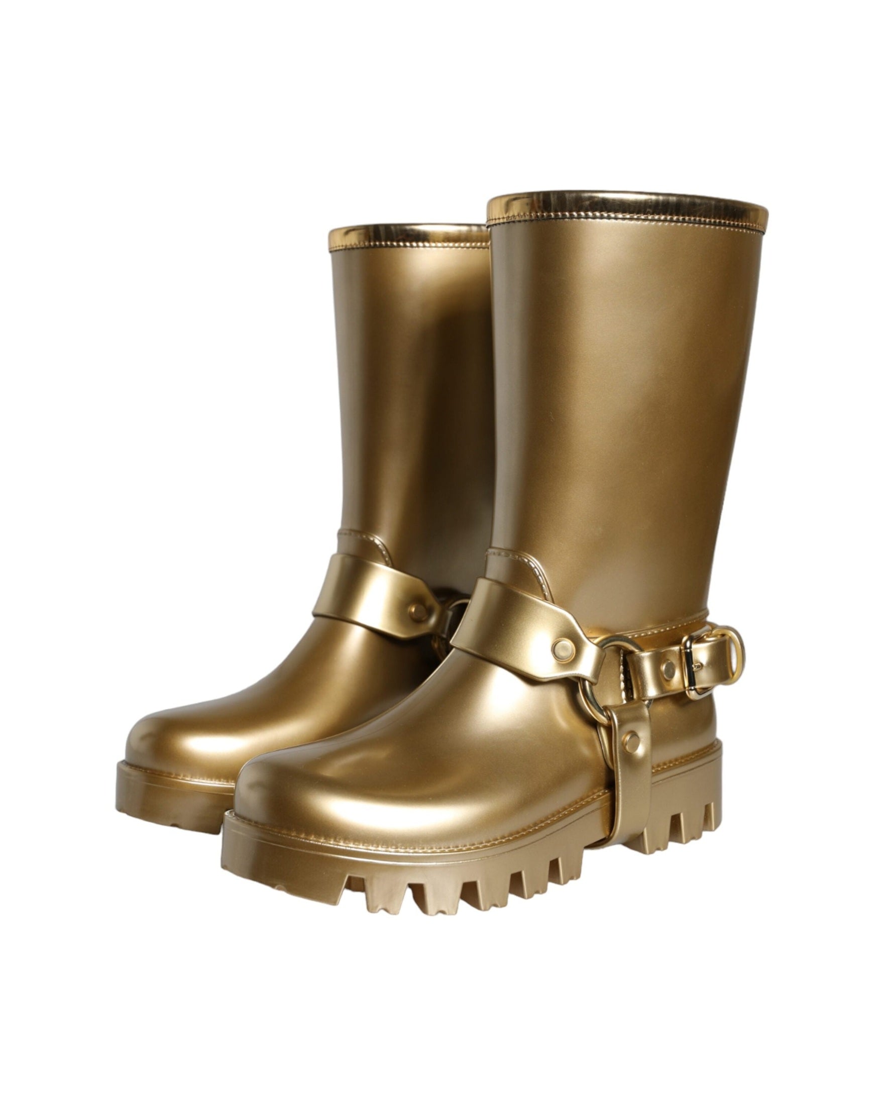 Dolce & Gabbana Metallic Gold Rubber Pvc Rain Boots Shoes Glam Steals