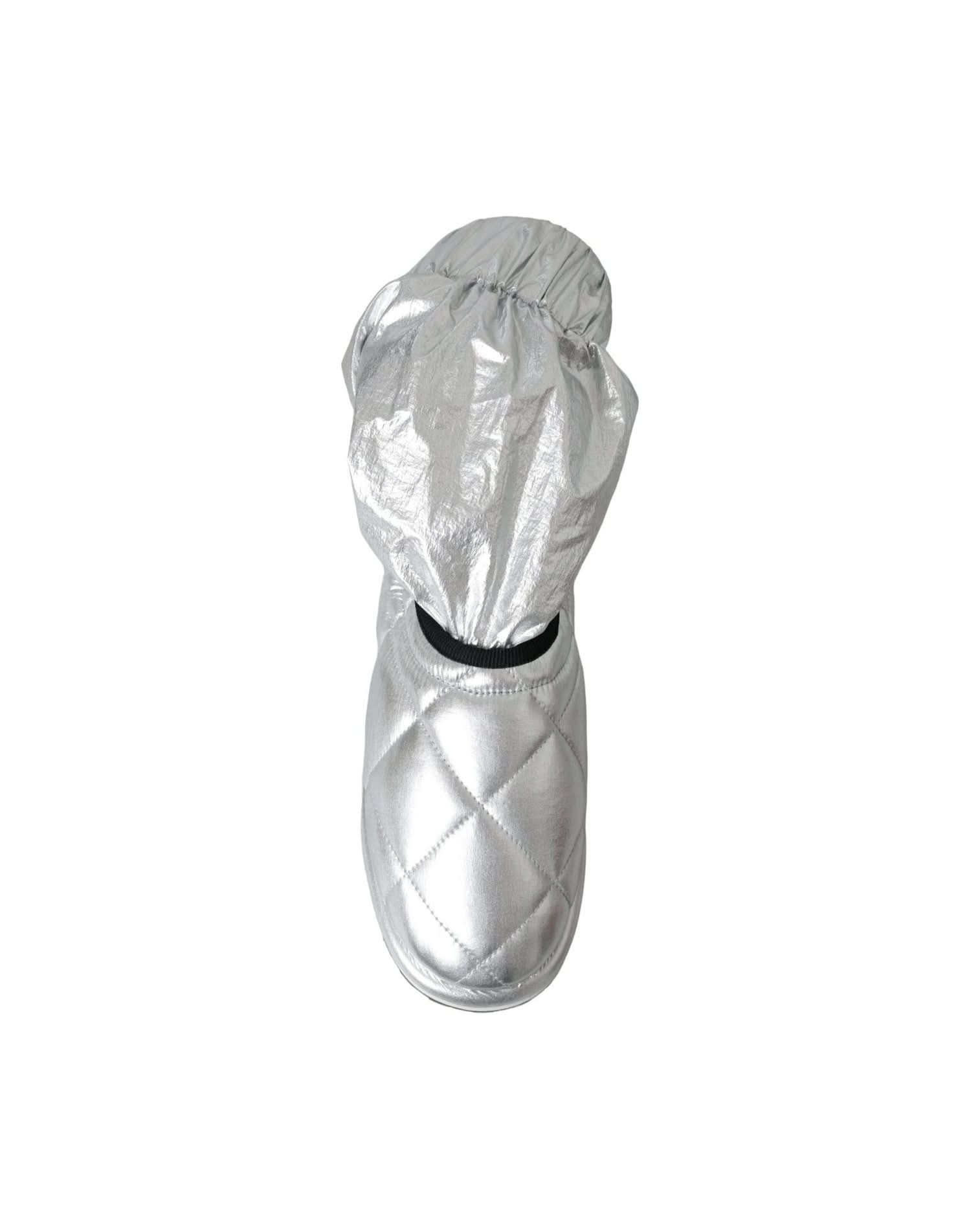 Dolce & Gabbana Silver Metallic Quilted Logo Patch Boot Shoes Boots
