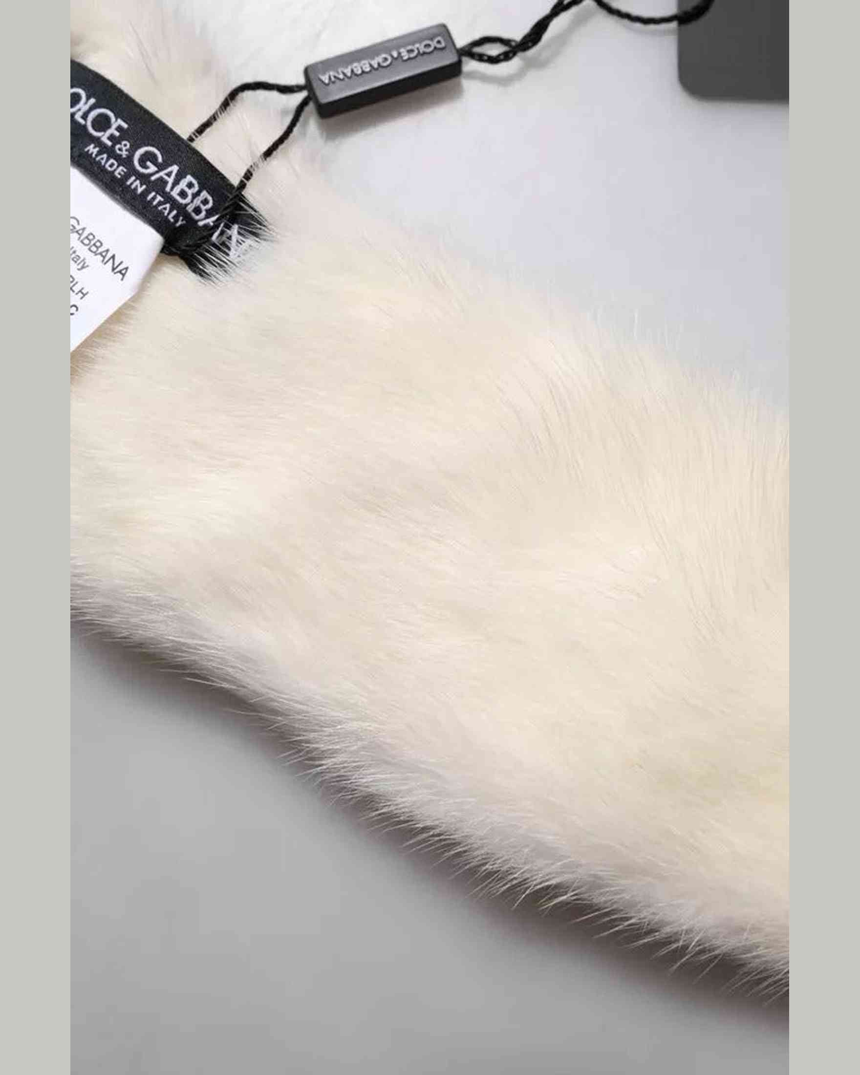 Dolce & Gabbana Mink Fur Collar Women Neck Wrap White Scarf Glam Steals
