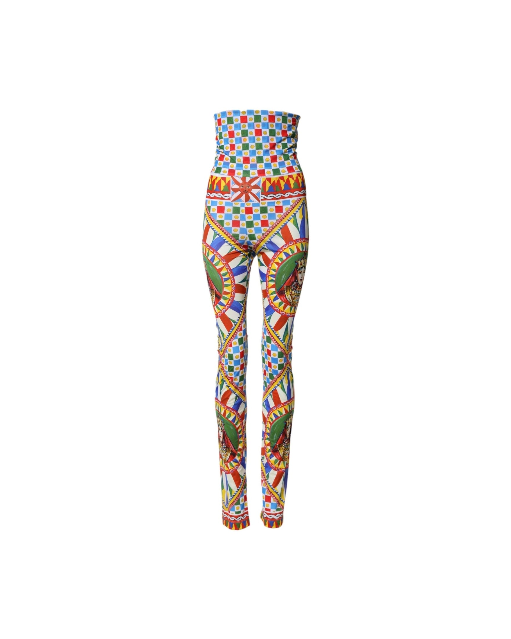 Dolce & Gabbana Multicolor Carretto Leggings High Waist Pant Glam Steals