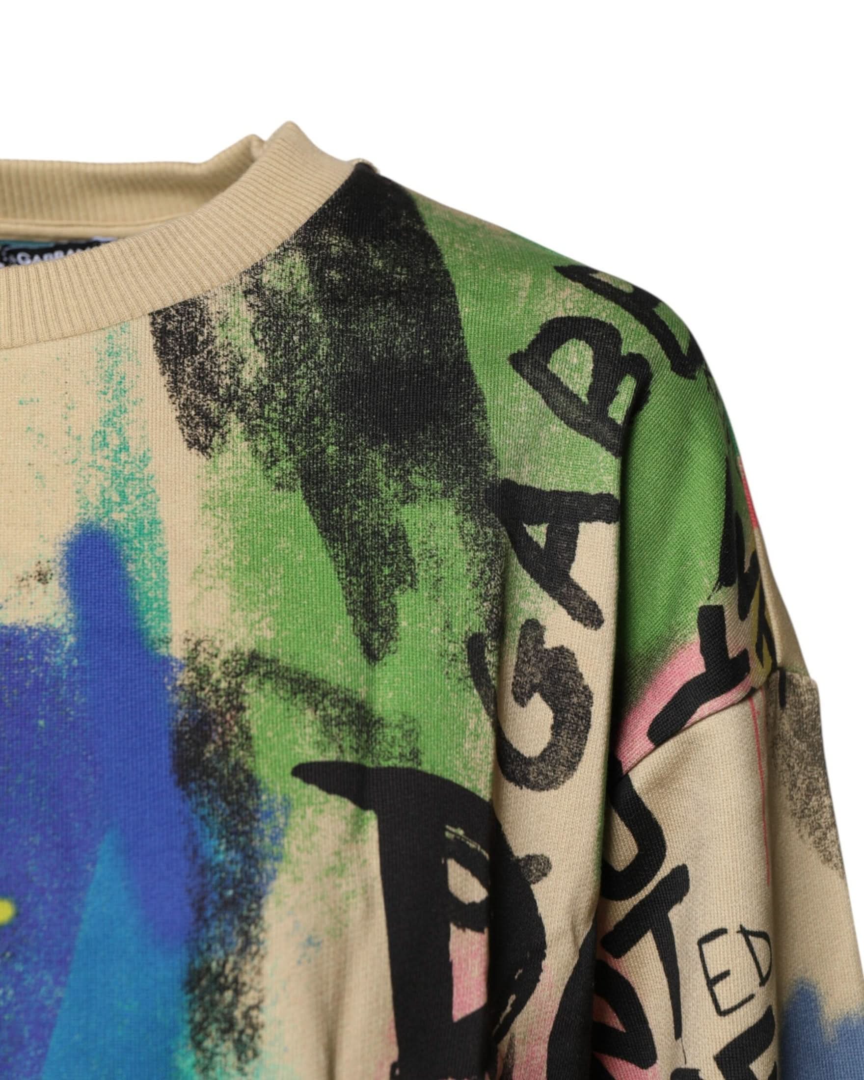 Dolce & Gabbana Multicolor Cotton Print Pullover Sweater Sweaters