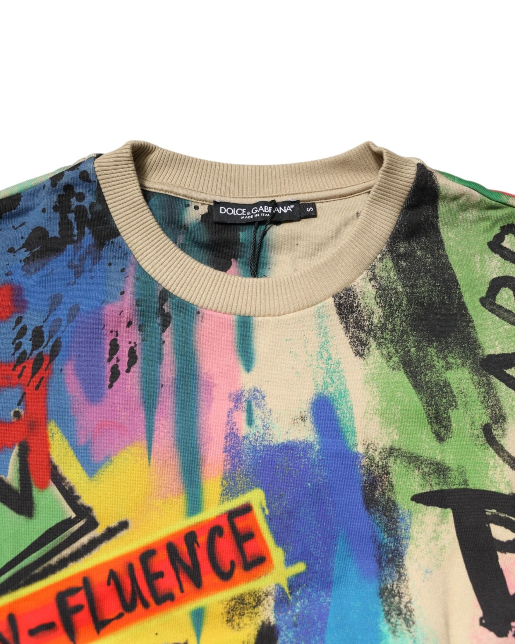 Dolce & Gabbana Multicolor Cotton Print Pullover Sweater Sweaters