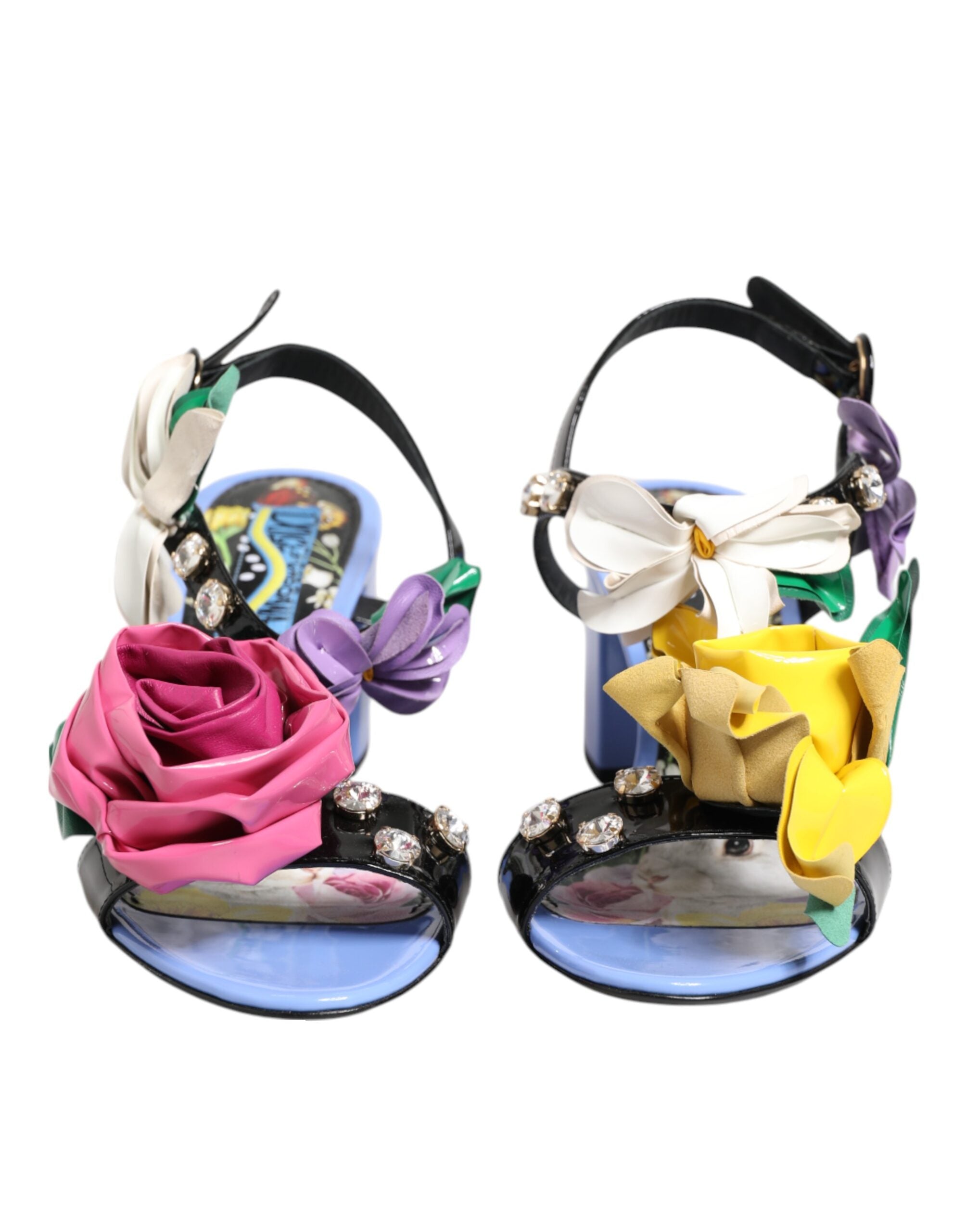 Dolce & Gabbana Multicolor Floral Appliqué Crystal Sandals Shoes Glam Steals