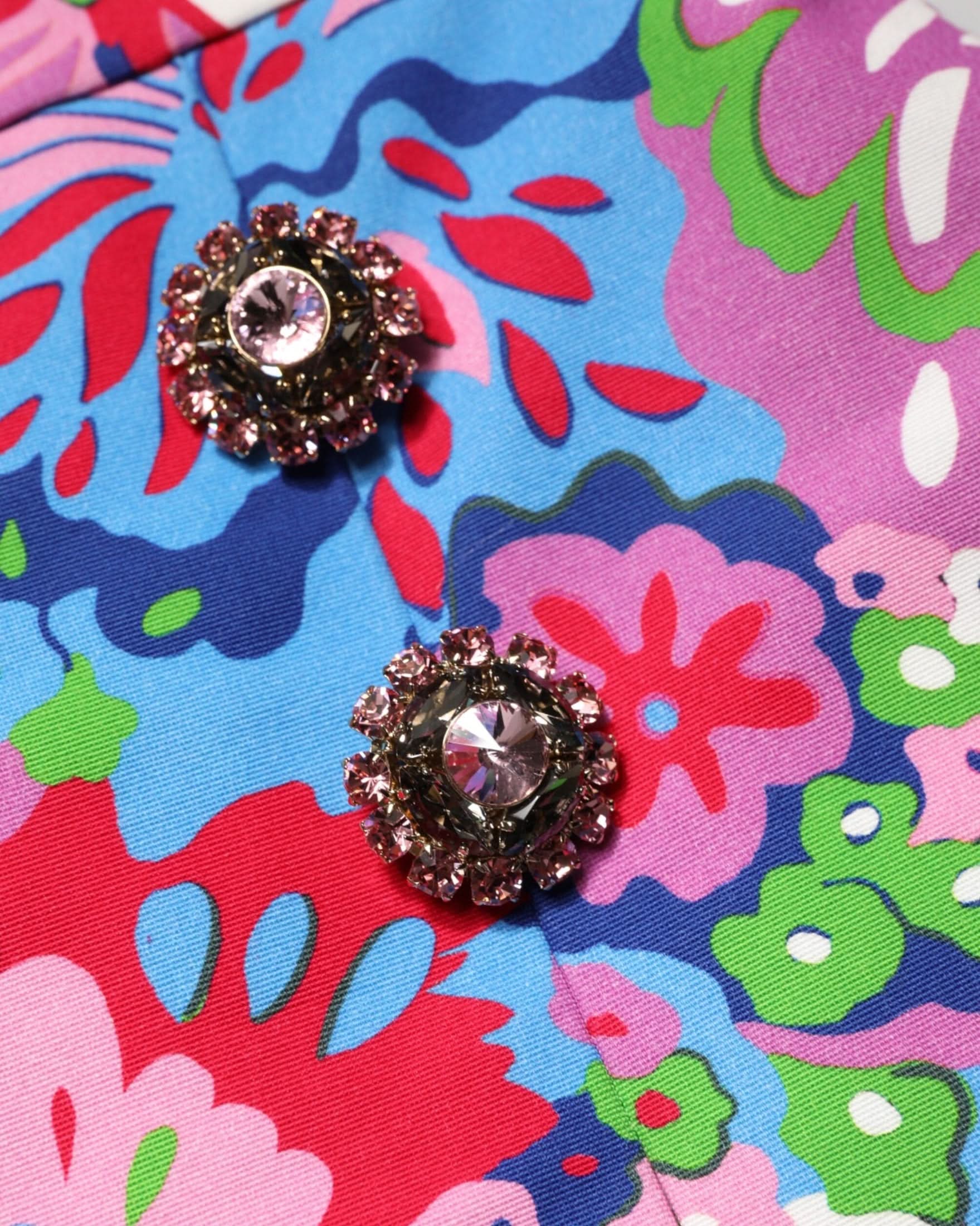 Dolce & Gabbana Multicolor Floral Buttoned High Waist Mini Shorts Skirts
