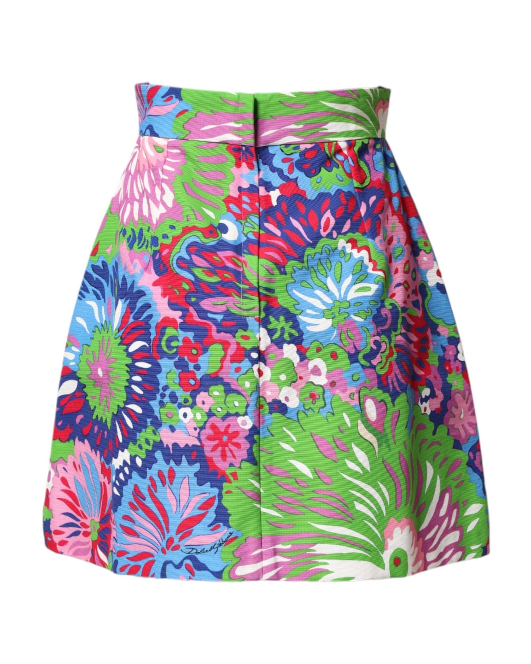 Dolce & Gabbana Multicolor Floral Buttoned High Waist Mini Shorts Skirts