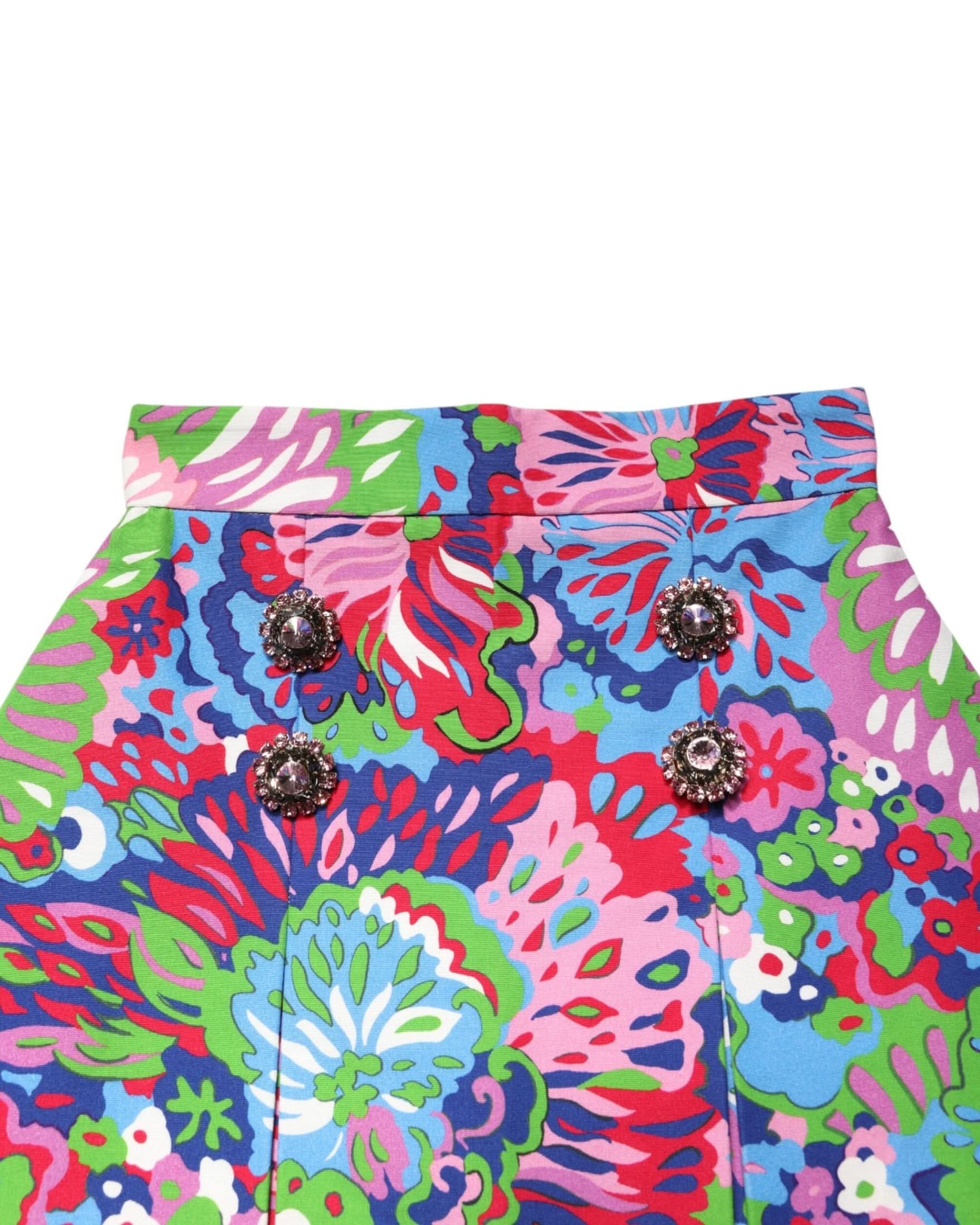 Dolce & Gabbana Multicolor Floral Buttoned High Waist Mini Shorts Skirts
