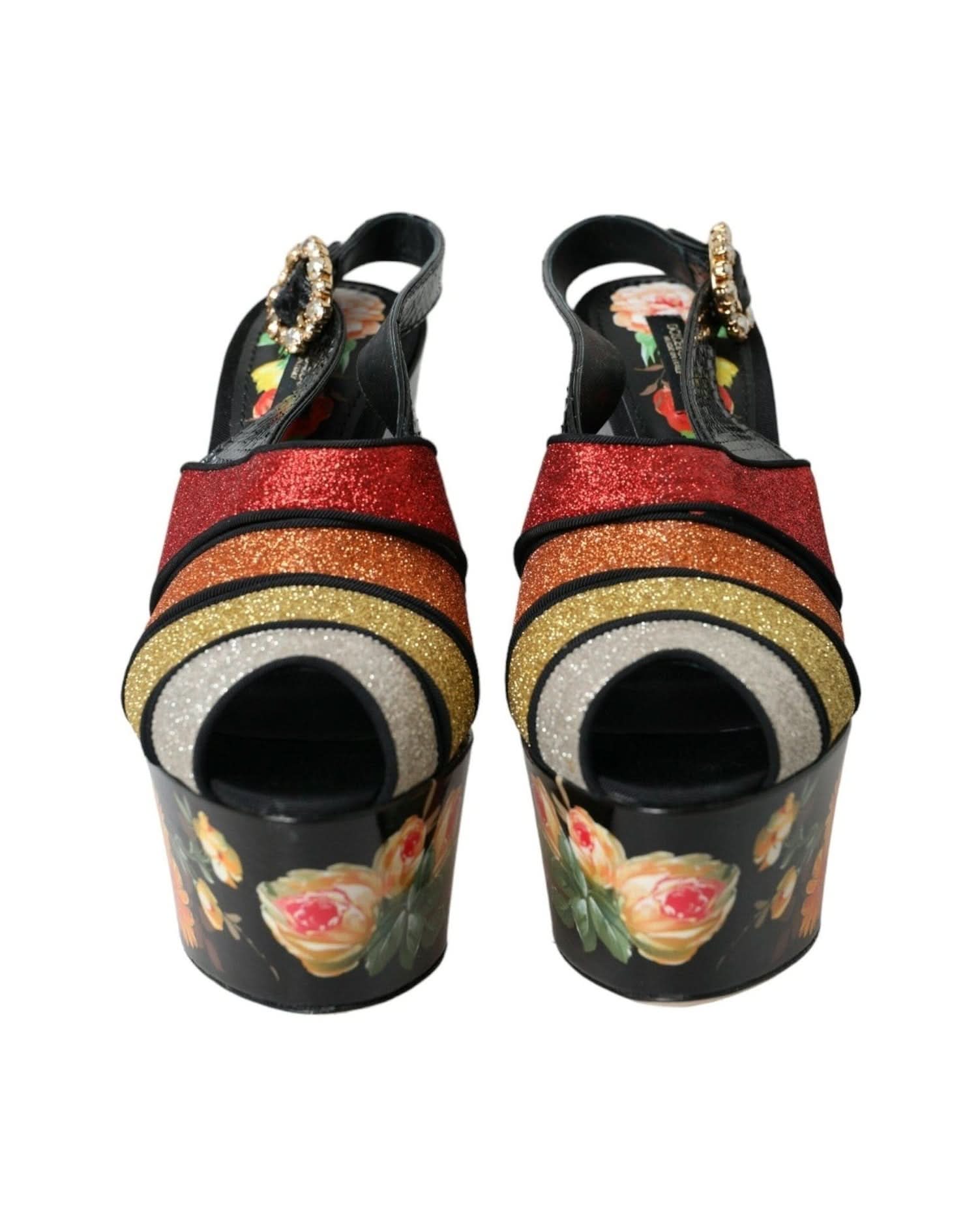 Dolce & Gabbana Multicolor Floral Crystal Platform Sandals Shoes Heels