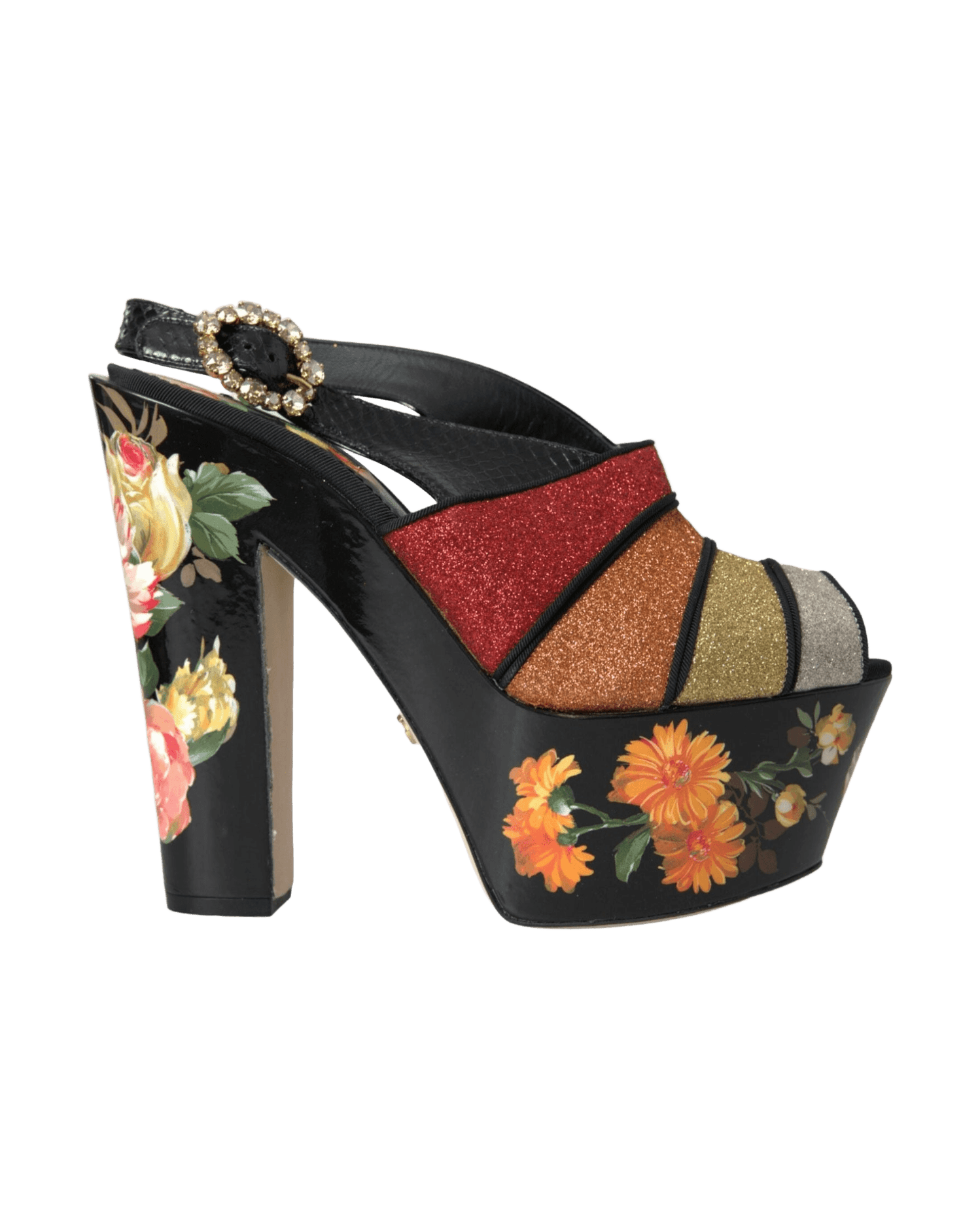 Dolce & Gabbana Multicolor Floral Crystal Platform Sandals Shoes Heels