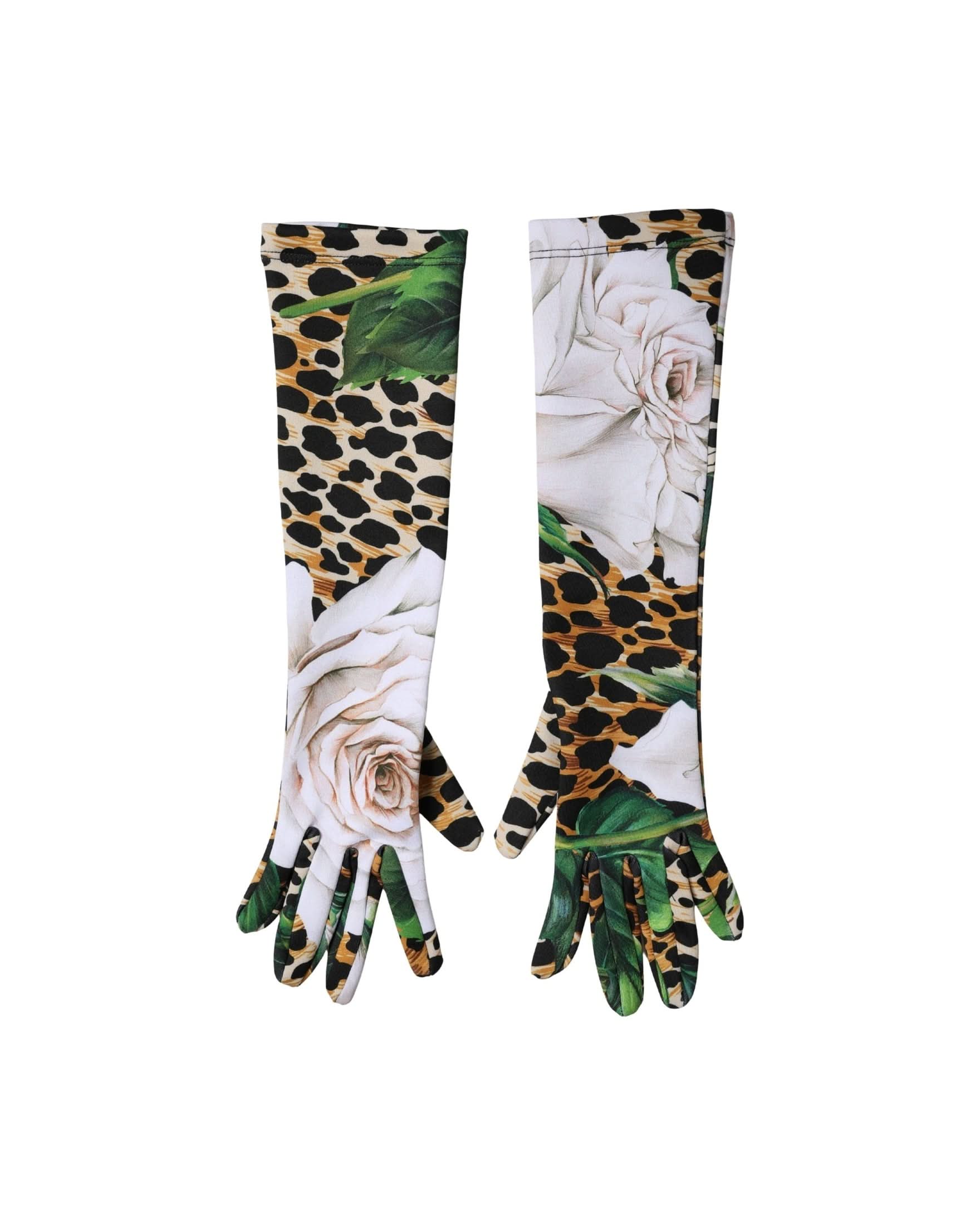 Dolce & Gabbana Multicolor Floral Leopard Elbow Length Gloves