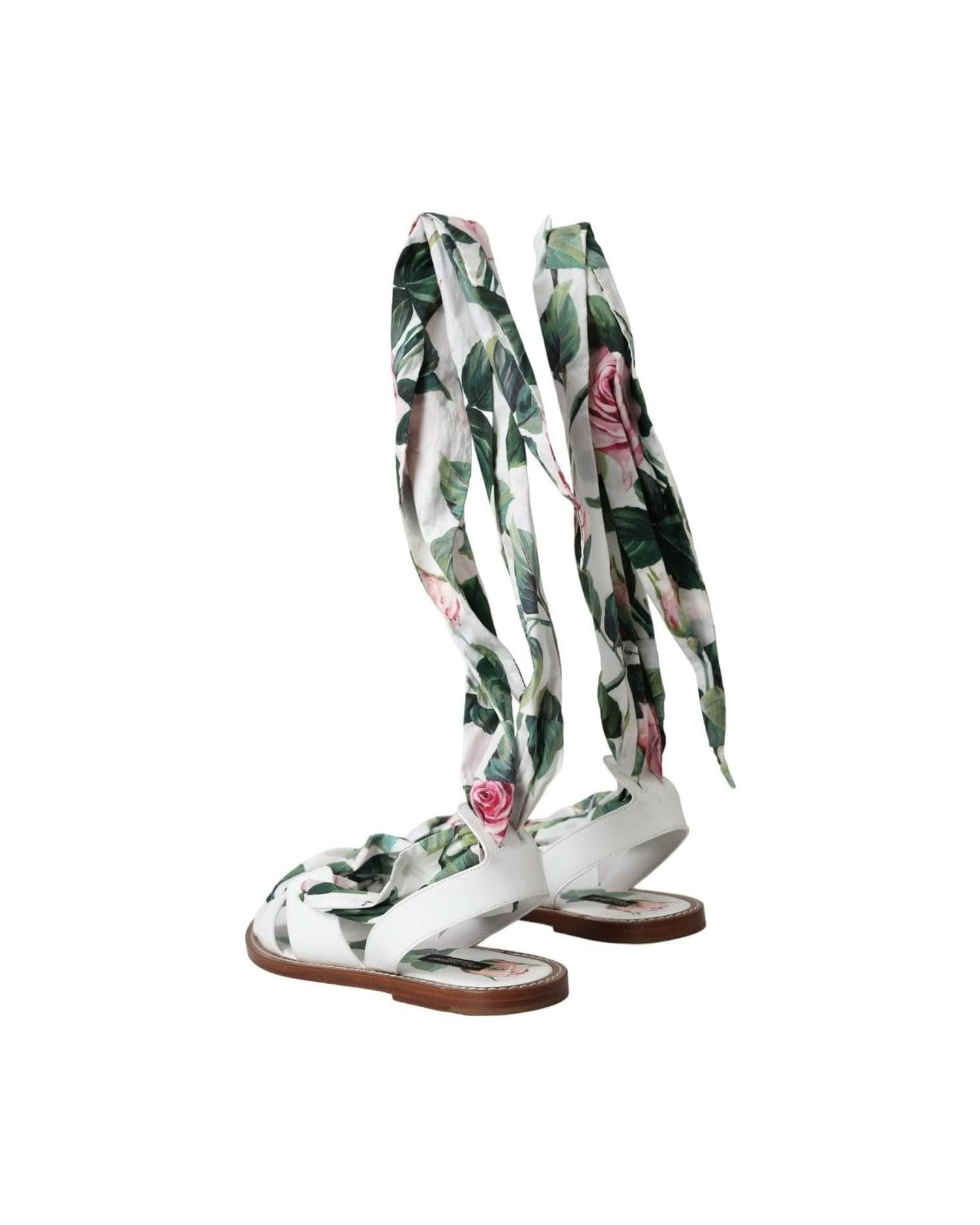 Dolce & Gabbana Multicolor Floral Print Ankle Wrap Sandals Shoes Sandals