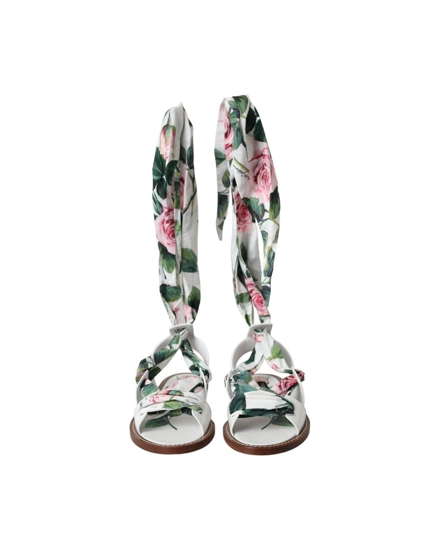 Dolce & Gabbana Multicolor Floral Print Ankle Wrap Sandals Shoes Sandals