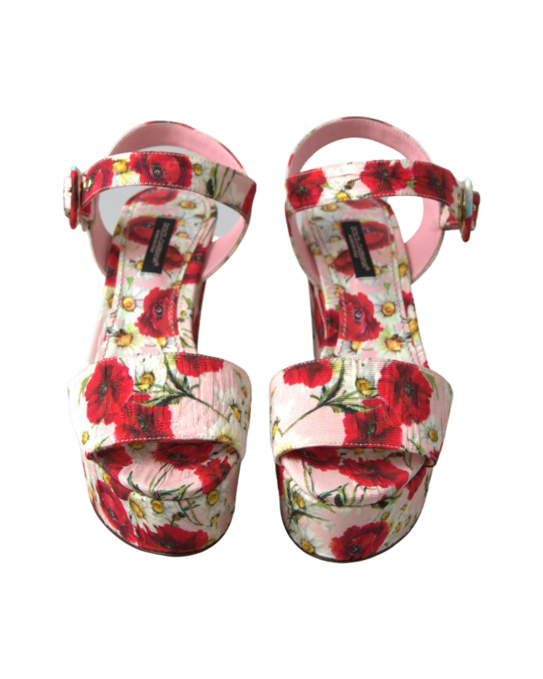 Dolce & Gabbana Multicolor Floral Print Wedges Ankle Strap Sandals Sandals