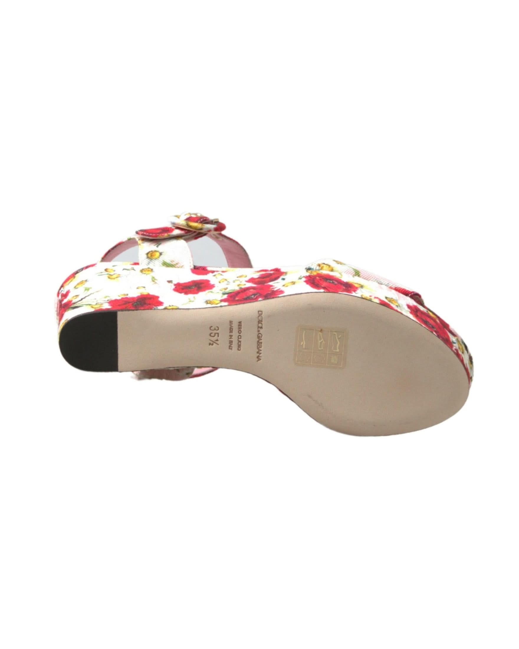 Dolce & Gabbana Multicolor Floral Print Wedges Ankle Strap Sandals Sandals