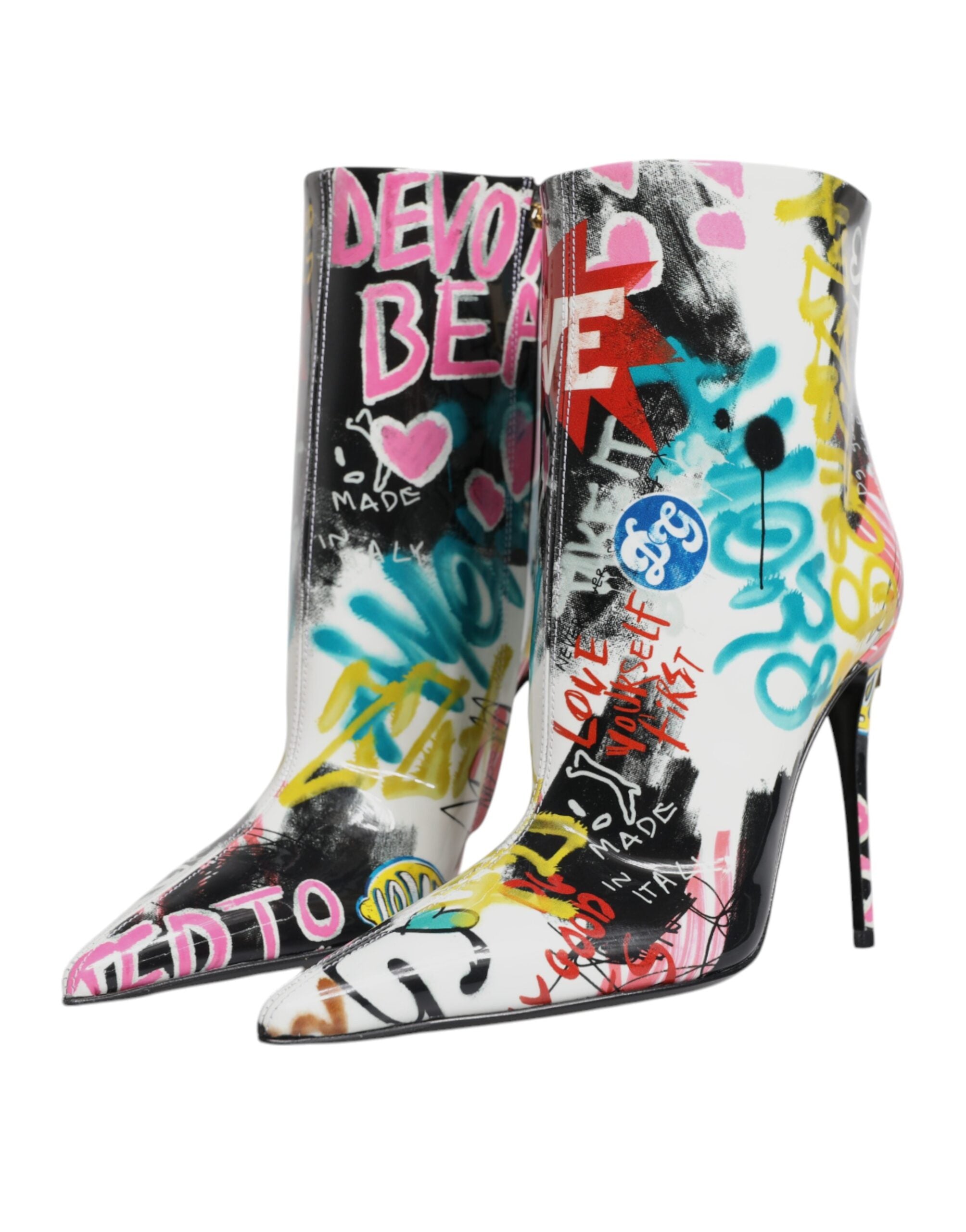 Dolce & Gabbana Multicolor Graffiti Keira Mid Calf Boots Shoes Glam Steals