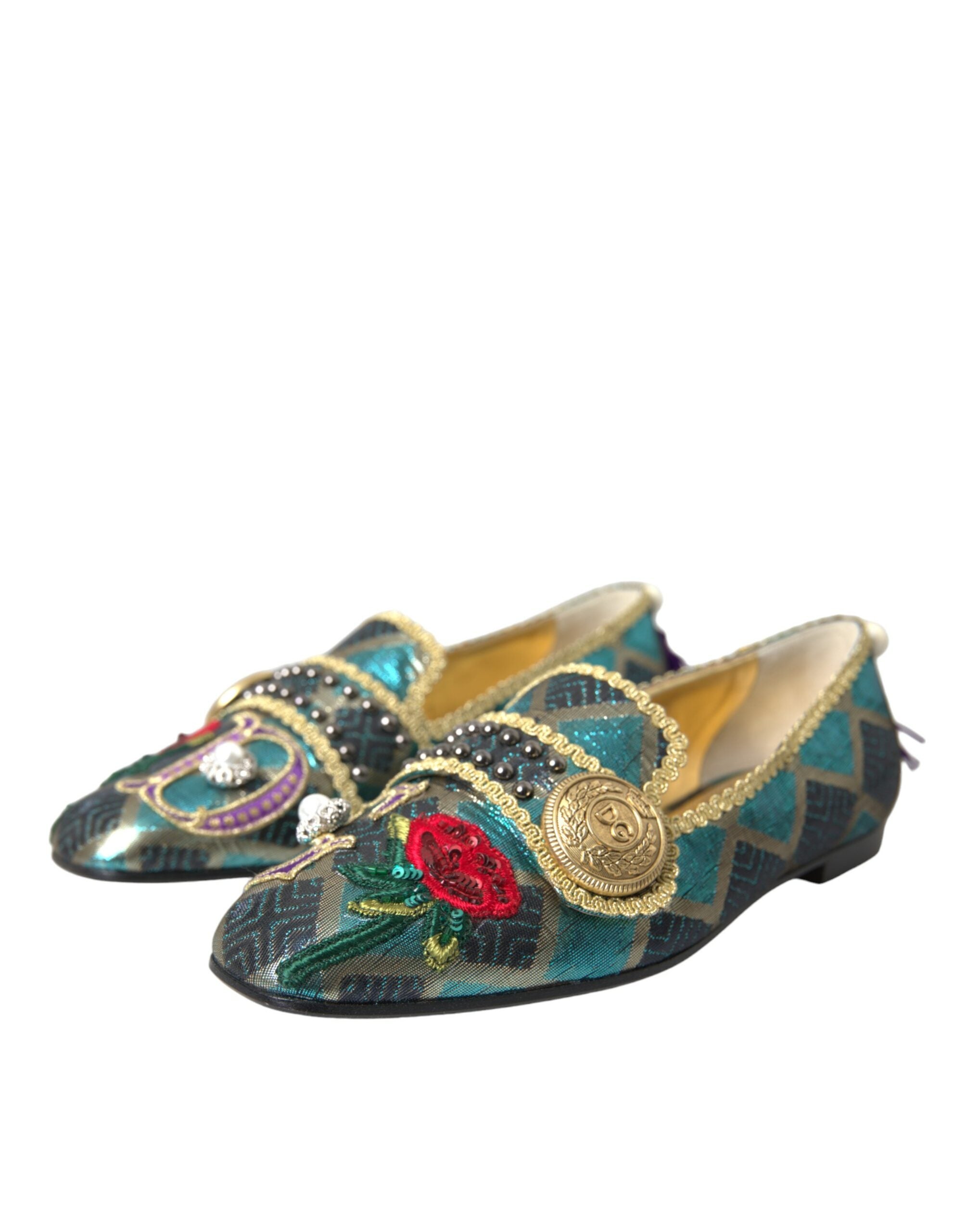 Dolce & Gabbana Multicolor Jacquard Embellished Loafers Shoes Glam Steals