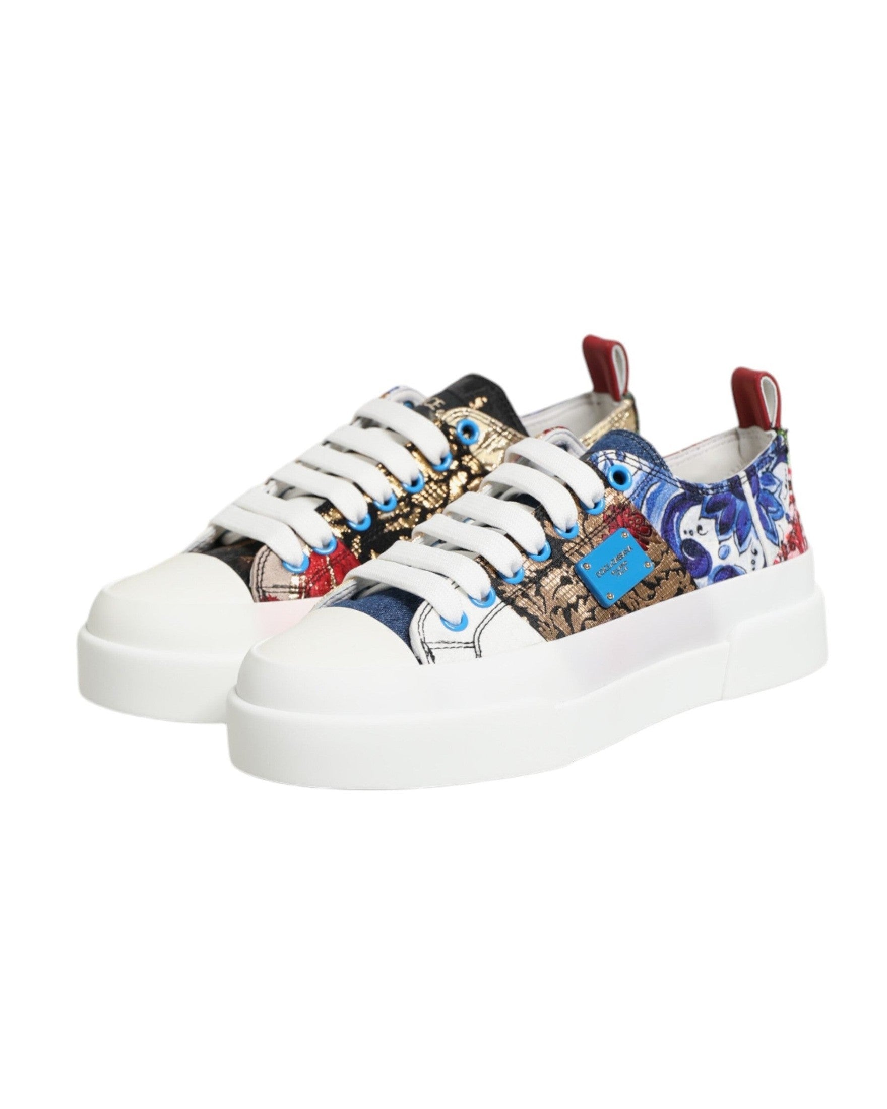 Dolce & Gabbana Multicolor Patchwork Low Top Sneakers Shoes Glam Steals